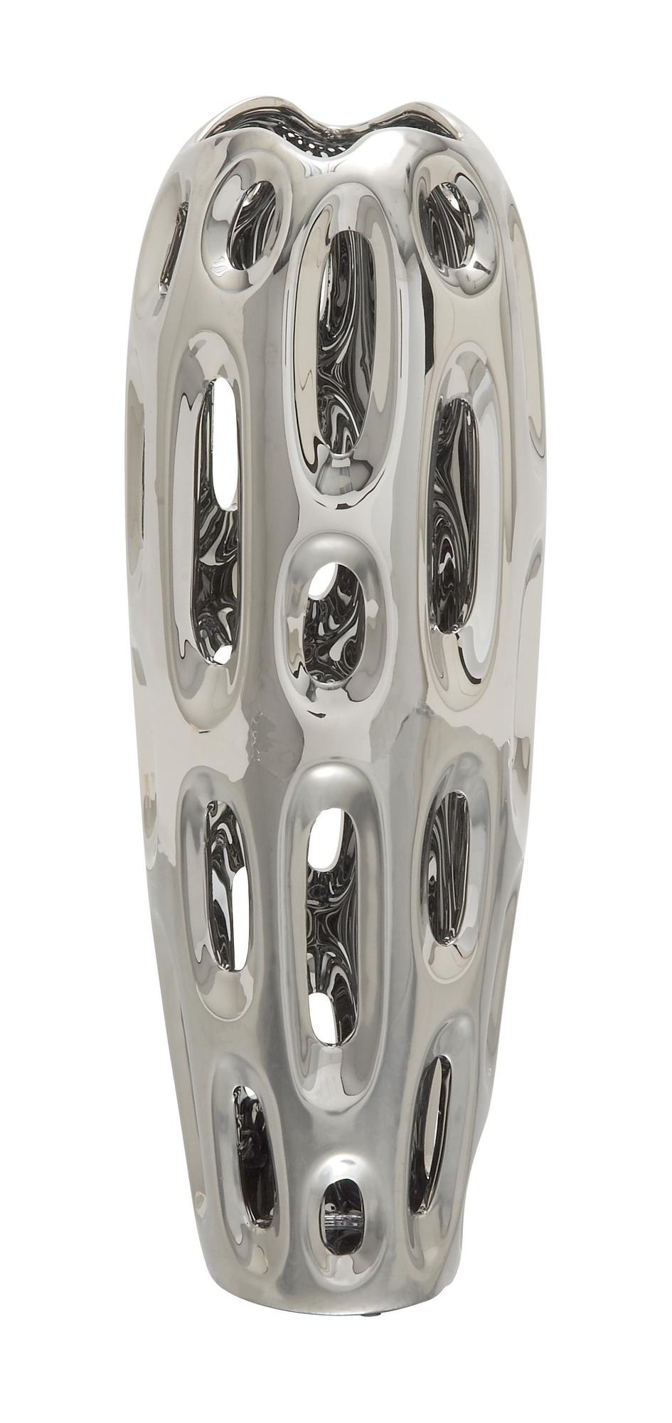 Silver Ceramic Decorative Vase with Cut Out Designs