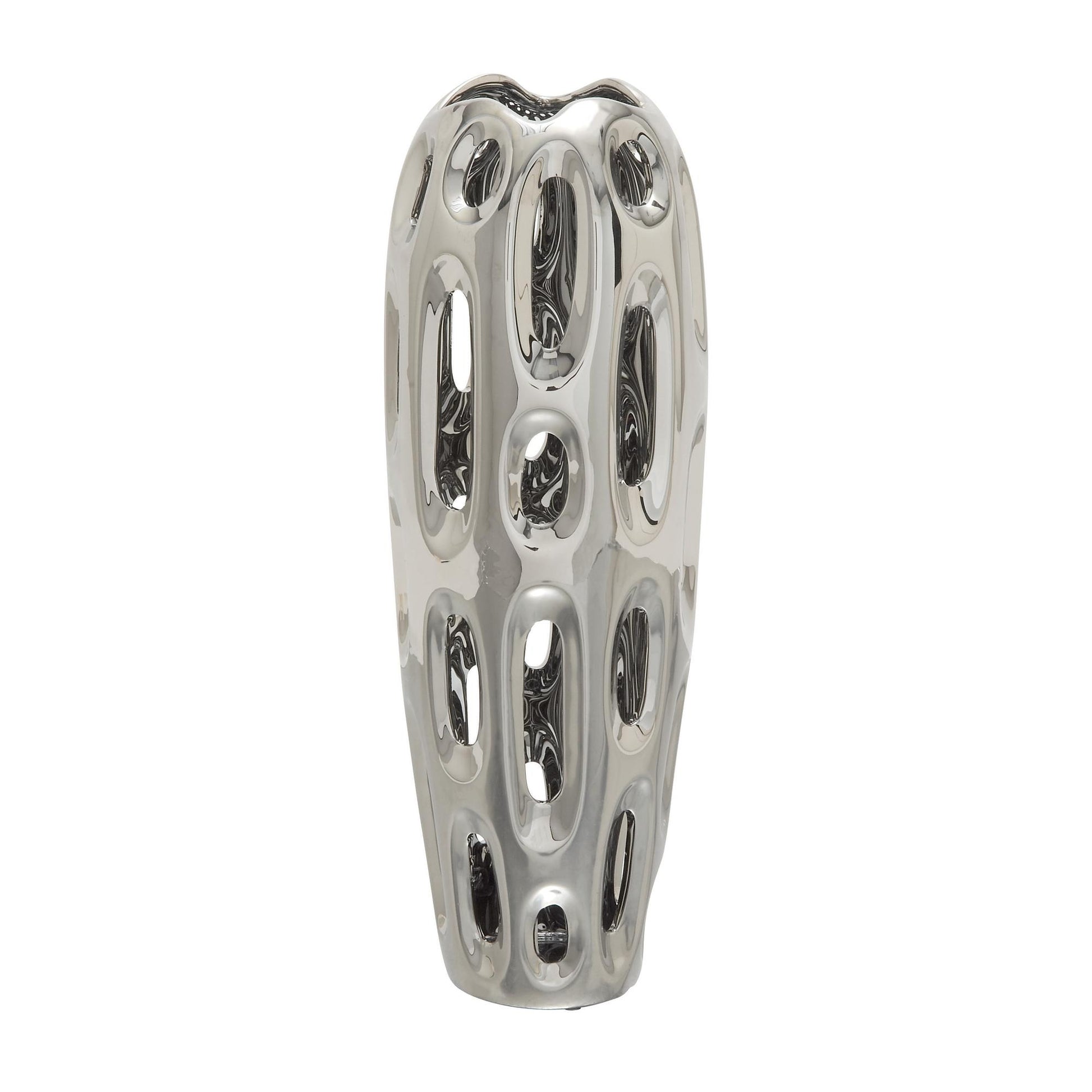 Silver Ceramic Rounded Cutout Decorative Vase