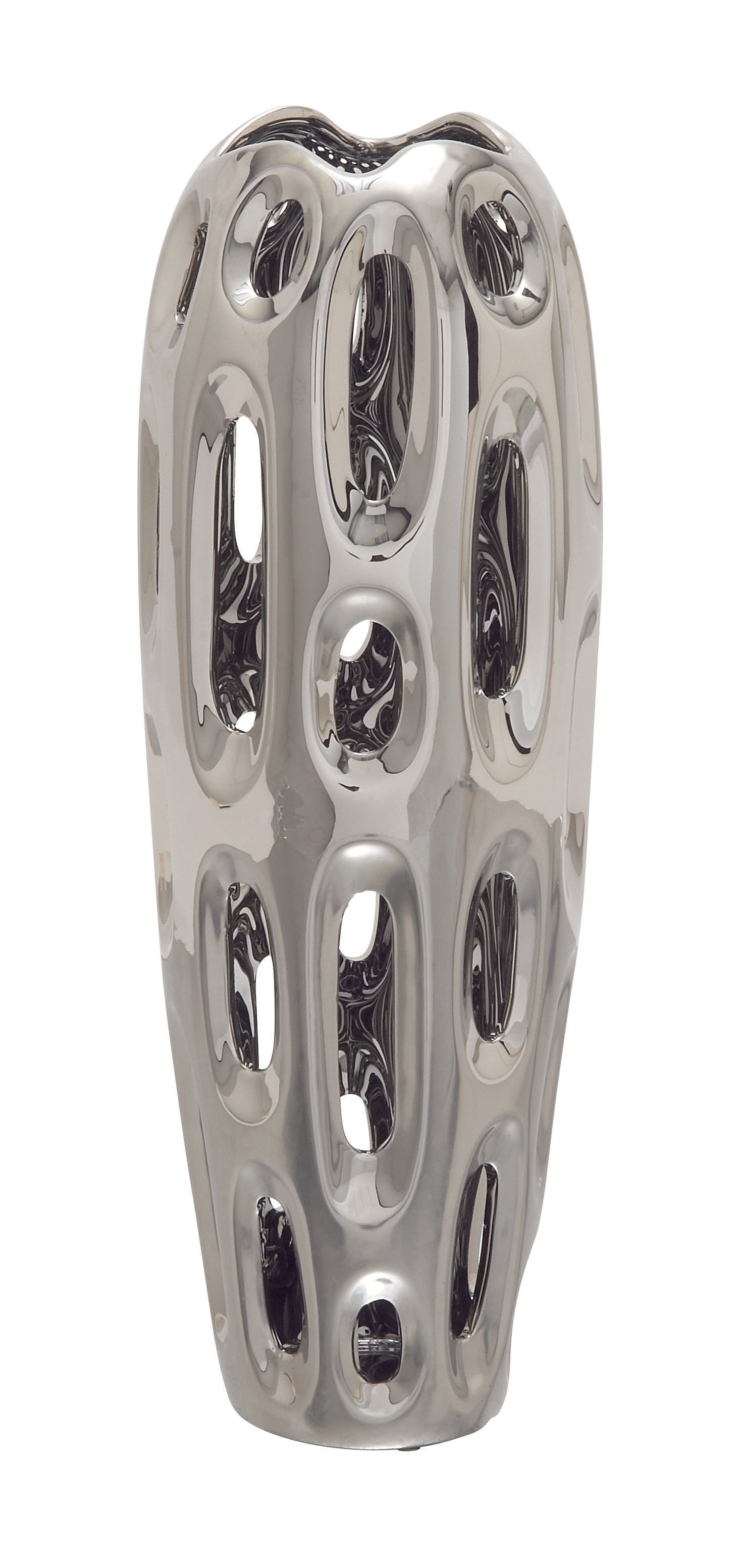 Silver Ceramic Decorative Vase with Cut Out Designs
