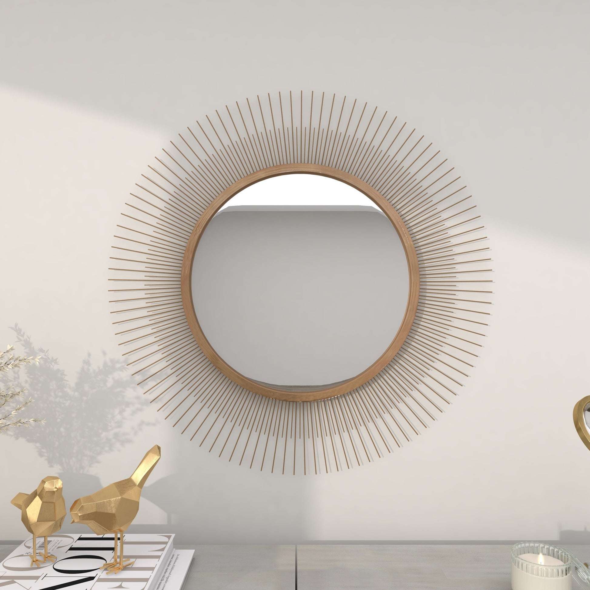 Starburst Gold Metal Room Wall Mirror with Thin Wire Rods