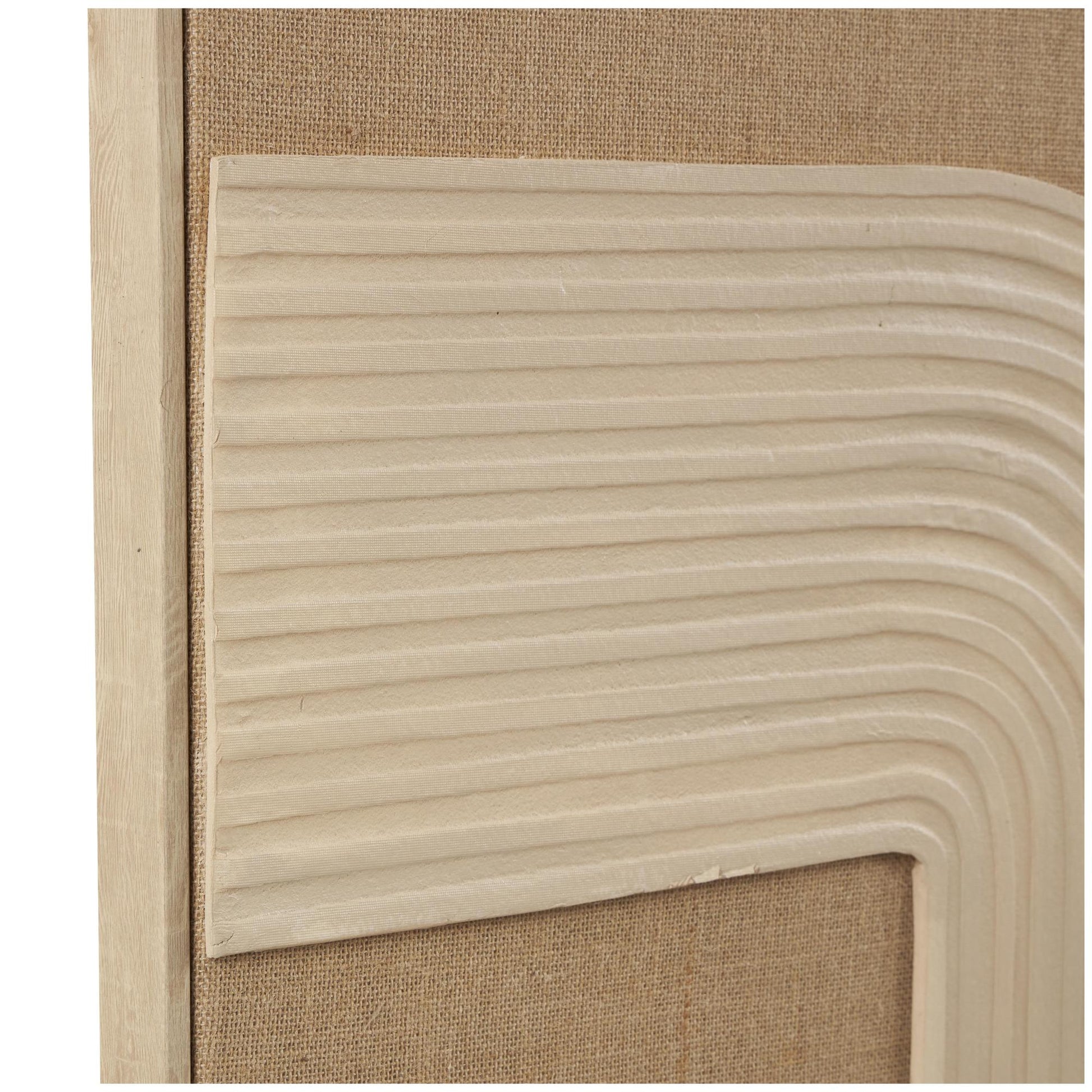 Abstract Brown Canvas Textured Living Room Framed Wall Art with Tan Ribbed Curve Shapes