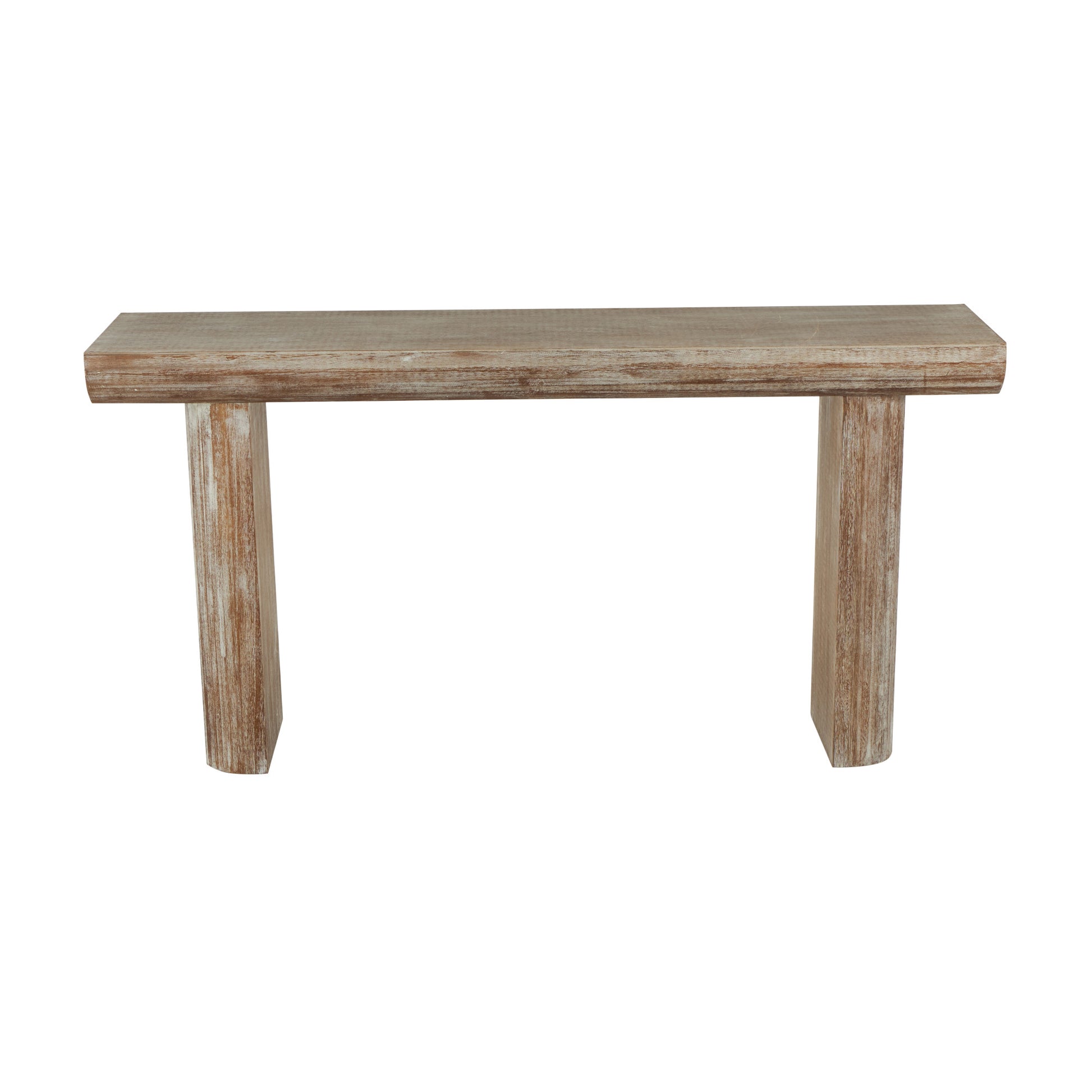 Beige Wood Living Room Console Table with Block Legs