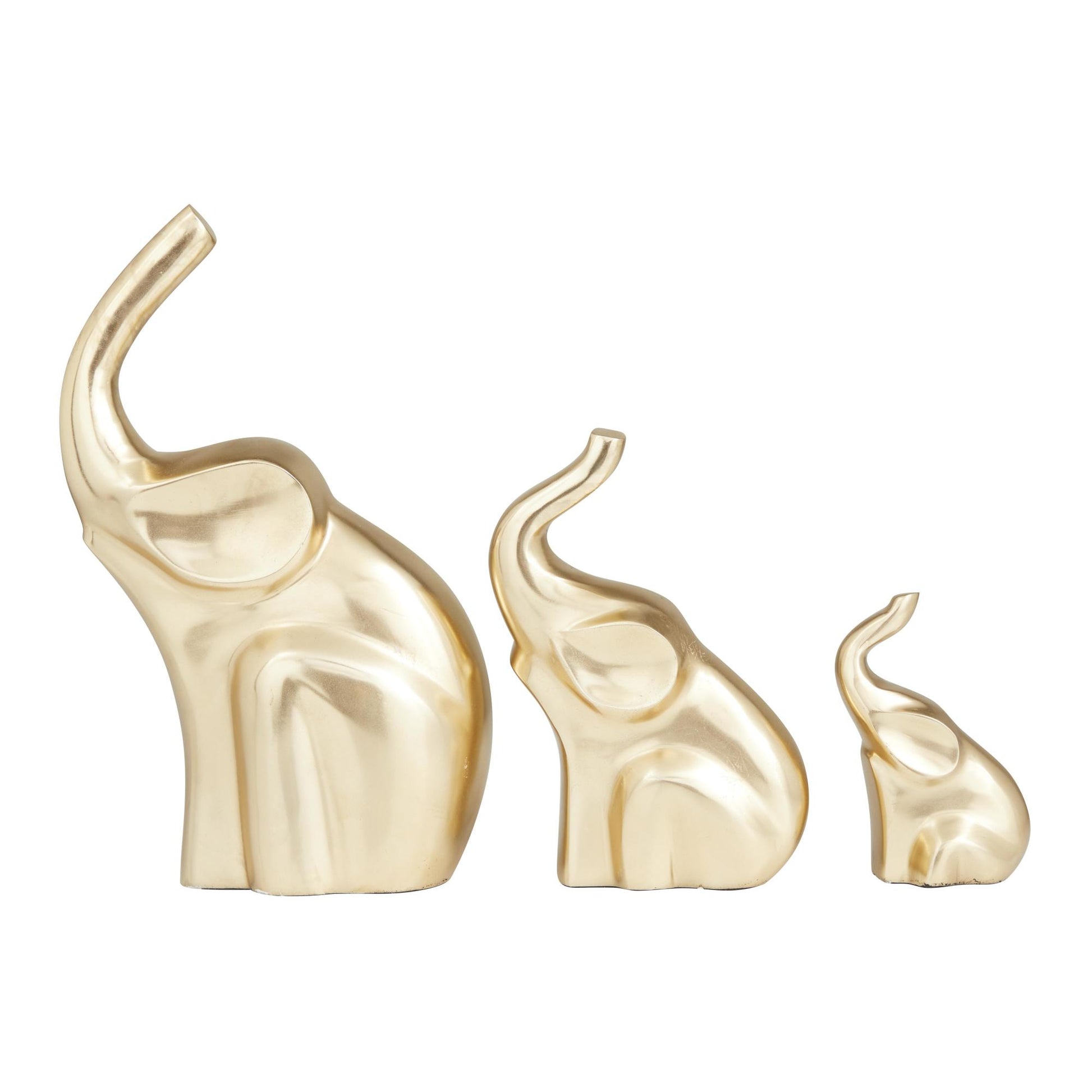 Set of 3 Elephant Gold Aluminum Metal Decorative Sculpture