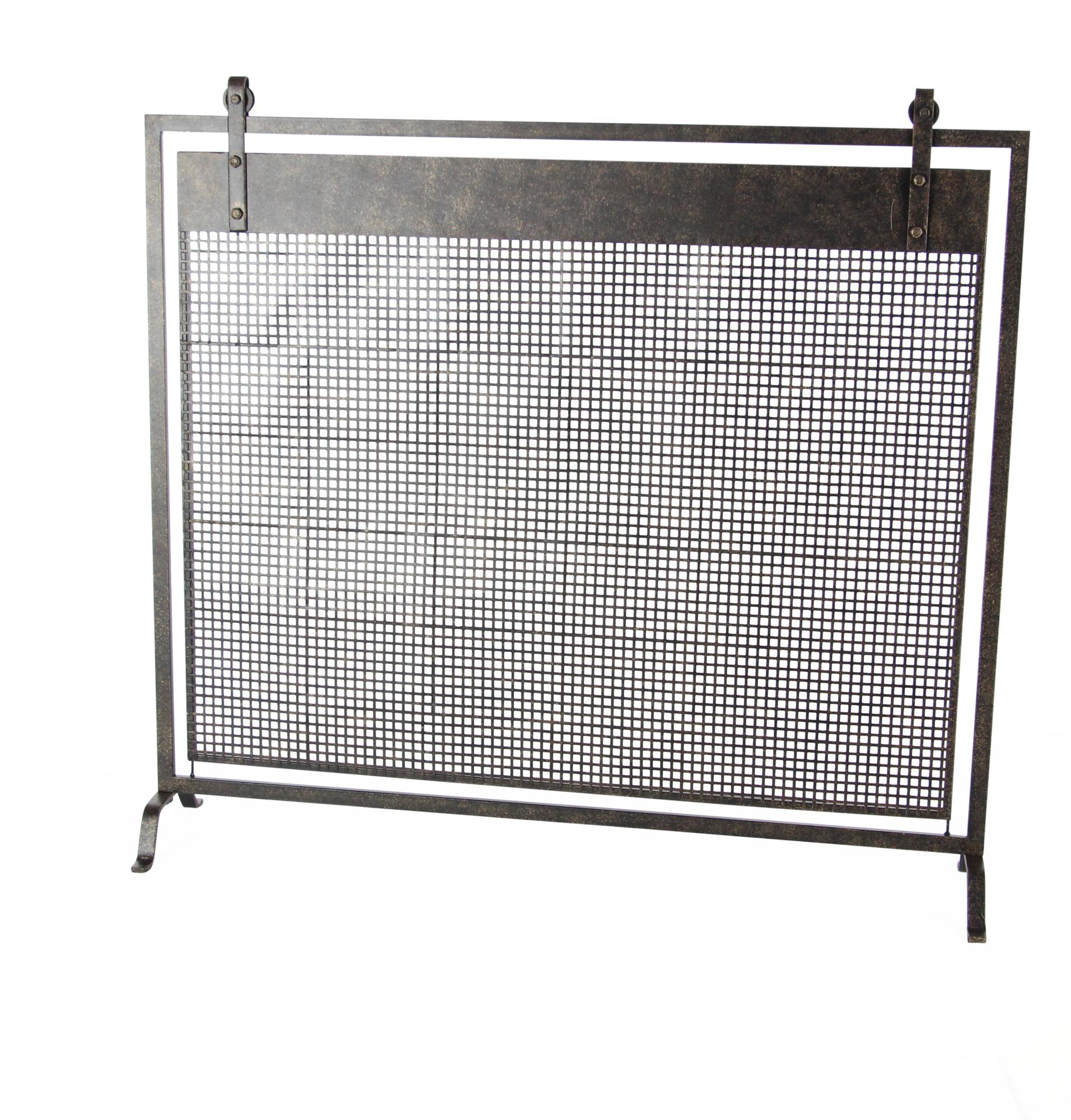 Geometric Metal Suspended Grid Style Single Panel Living Room Fireplace Screen with Bolted Detailing