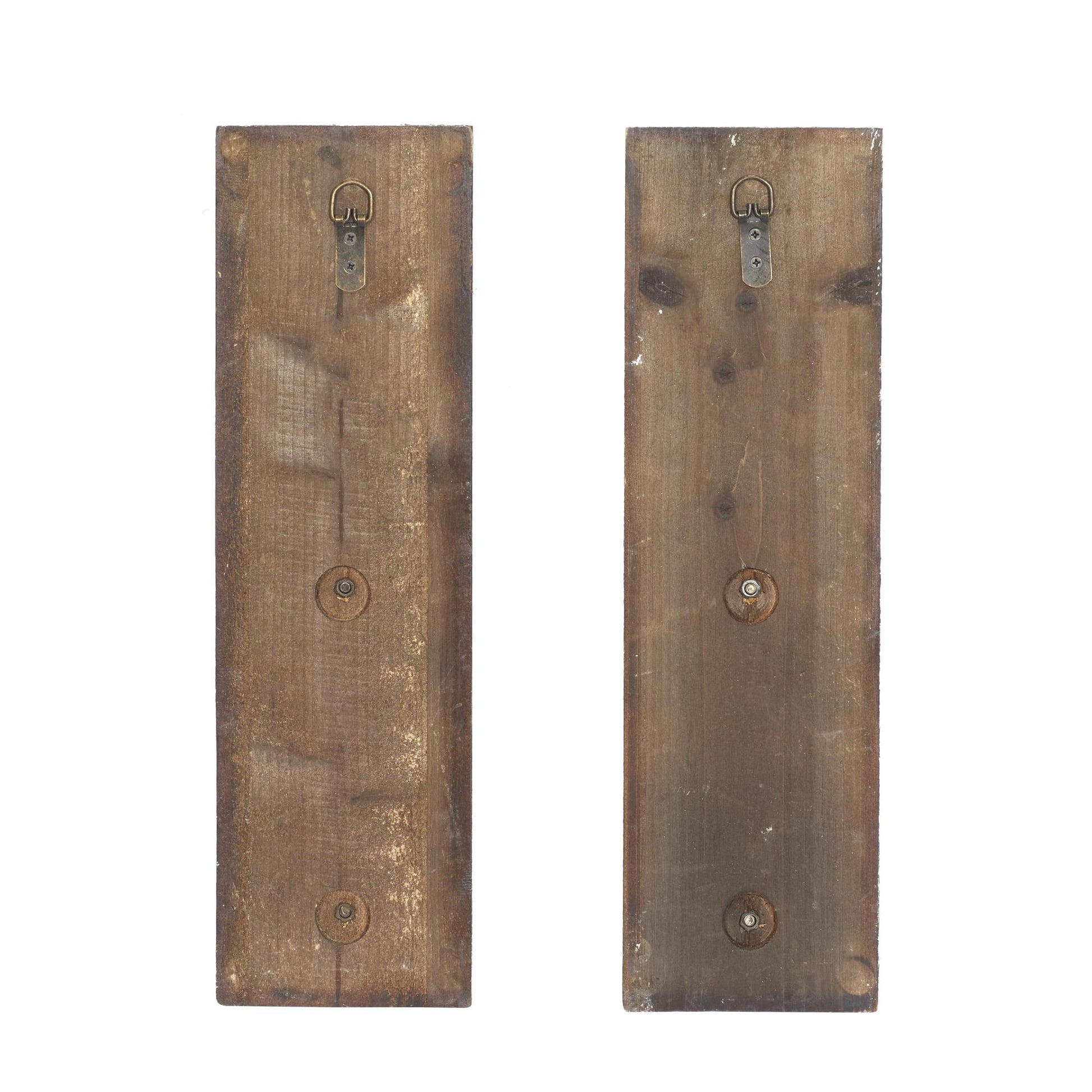 Set of 2 Scroll Brown Wood Distressed Pillar Indoor Outdoor Wall Sconce with Bronze Metal Holders