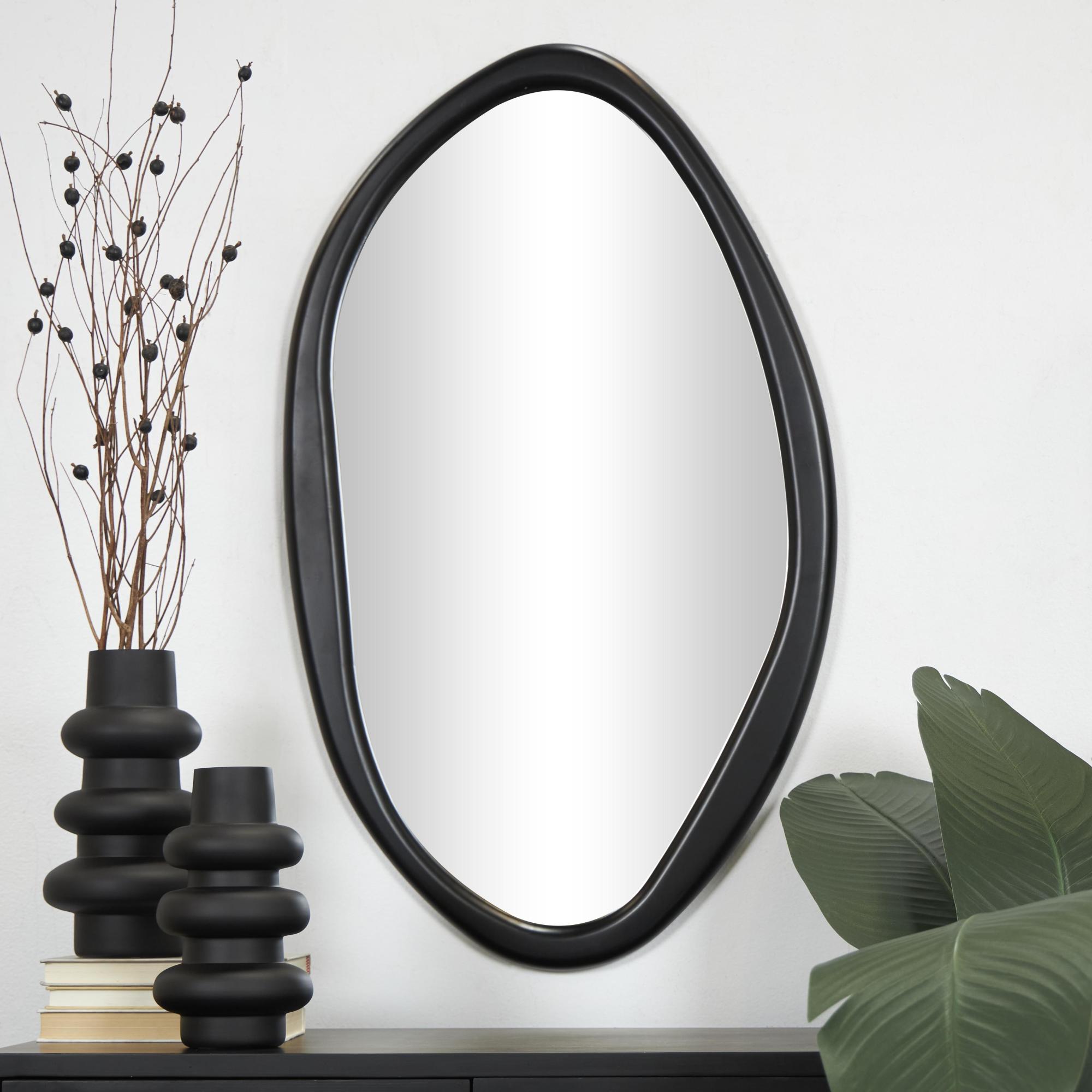 Abstract Black Wooden Oval Room Wall Mirror