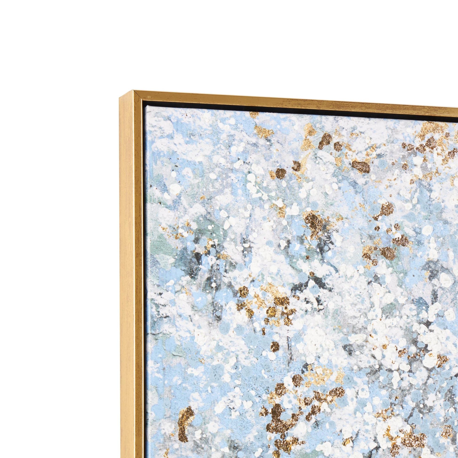 Landscape Blue Canvas Forest Living Room Framed Wall Art with Gold Foil Accents