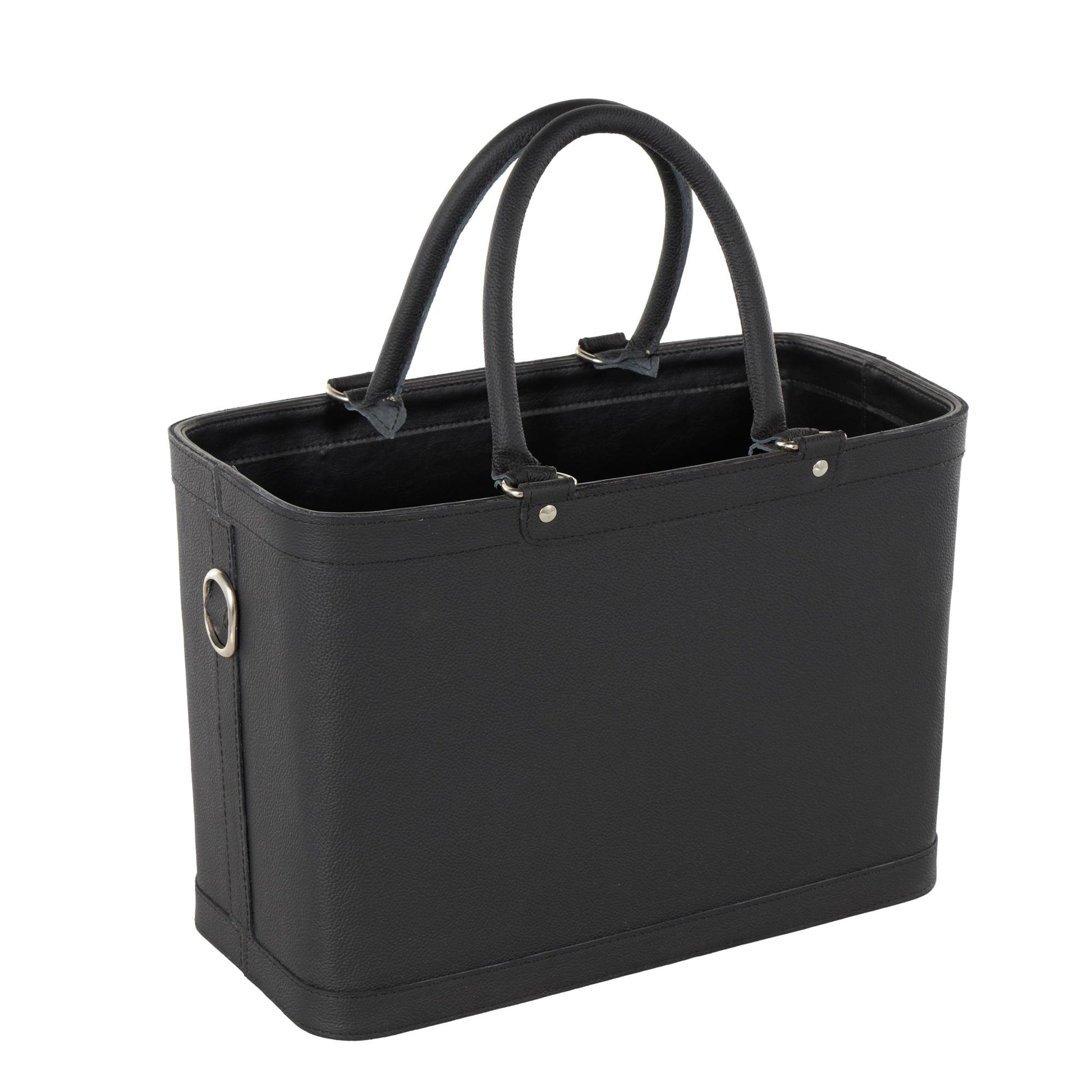 Black Leather Handmade Box Style Single Slot Decorative Magazine Holder with Arched Handles
