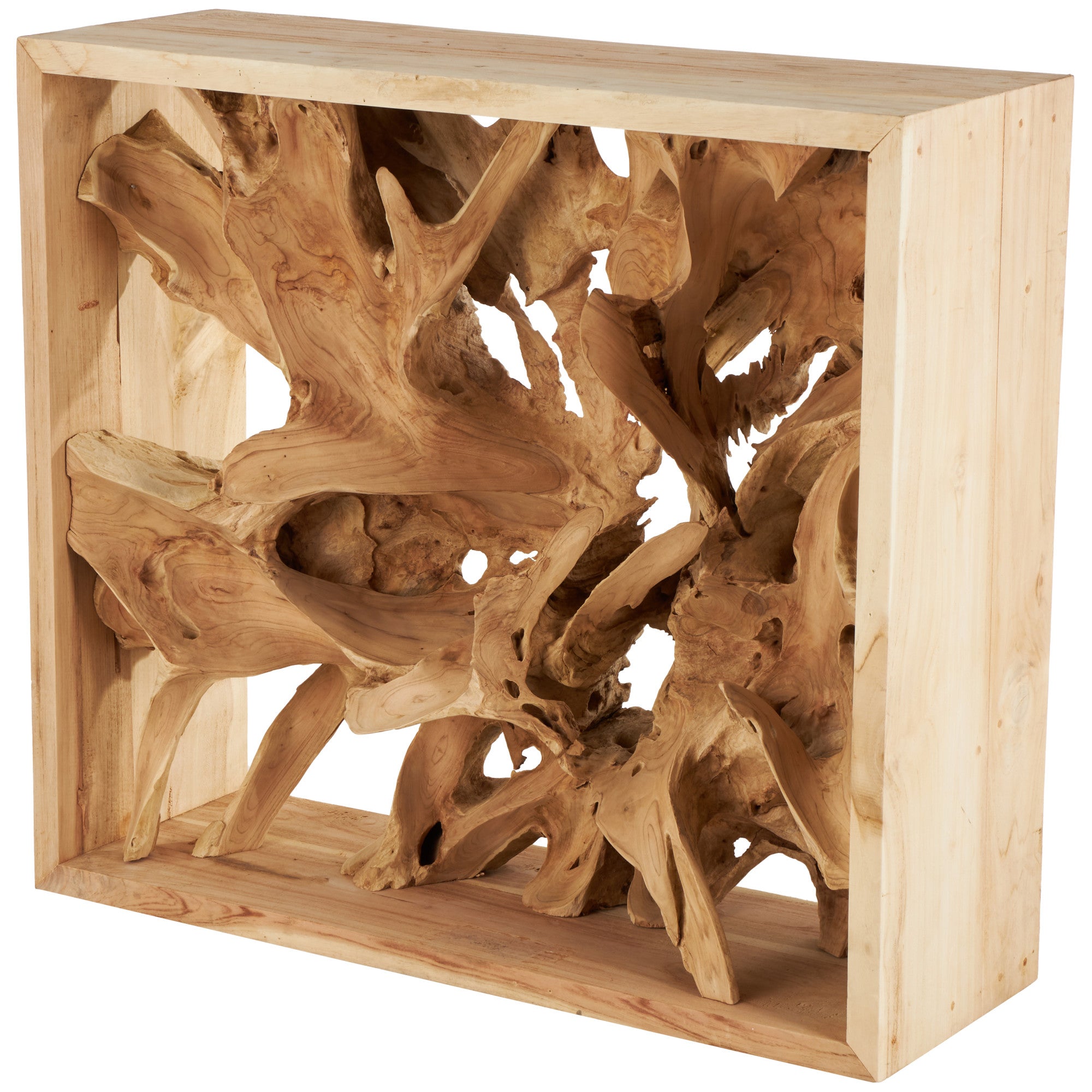 Brown Teak Wood Handmade Live Edge Tree Trunk Living Room Console Table