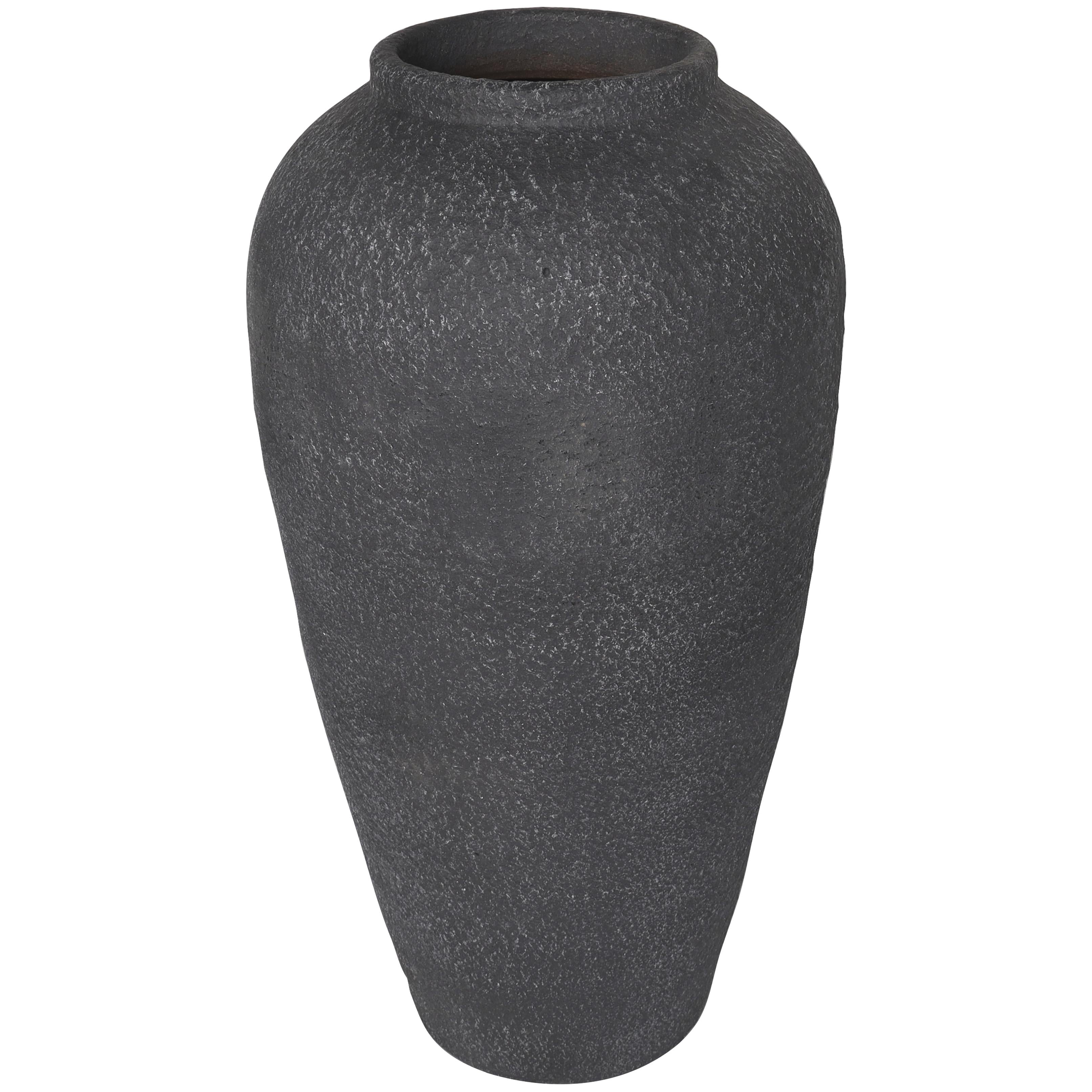 Black Ceramic Whitewashed Textured Decorative Vase