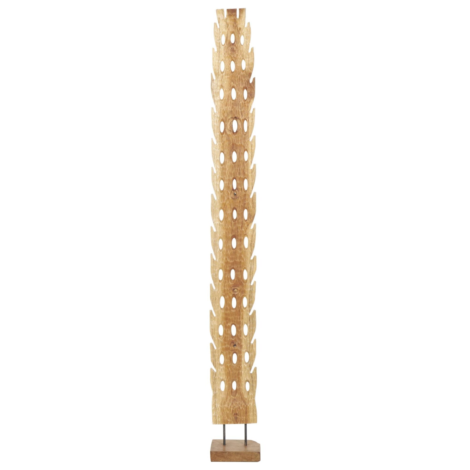 Abstract Brown Teak Wood Handmade Tall Floor Cutout Post Decorative Sculpture with Live Edge Base