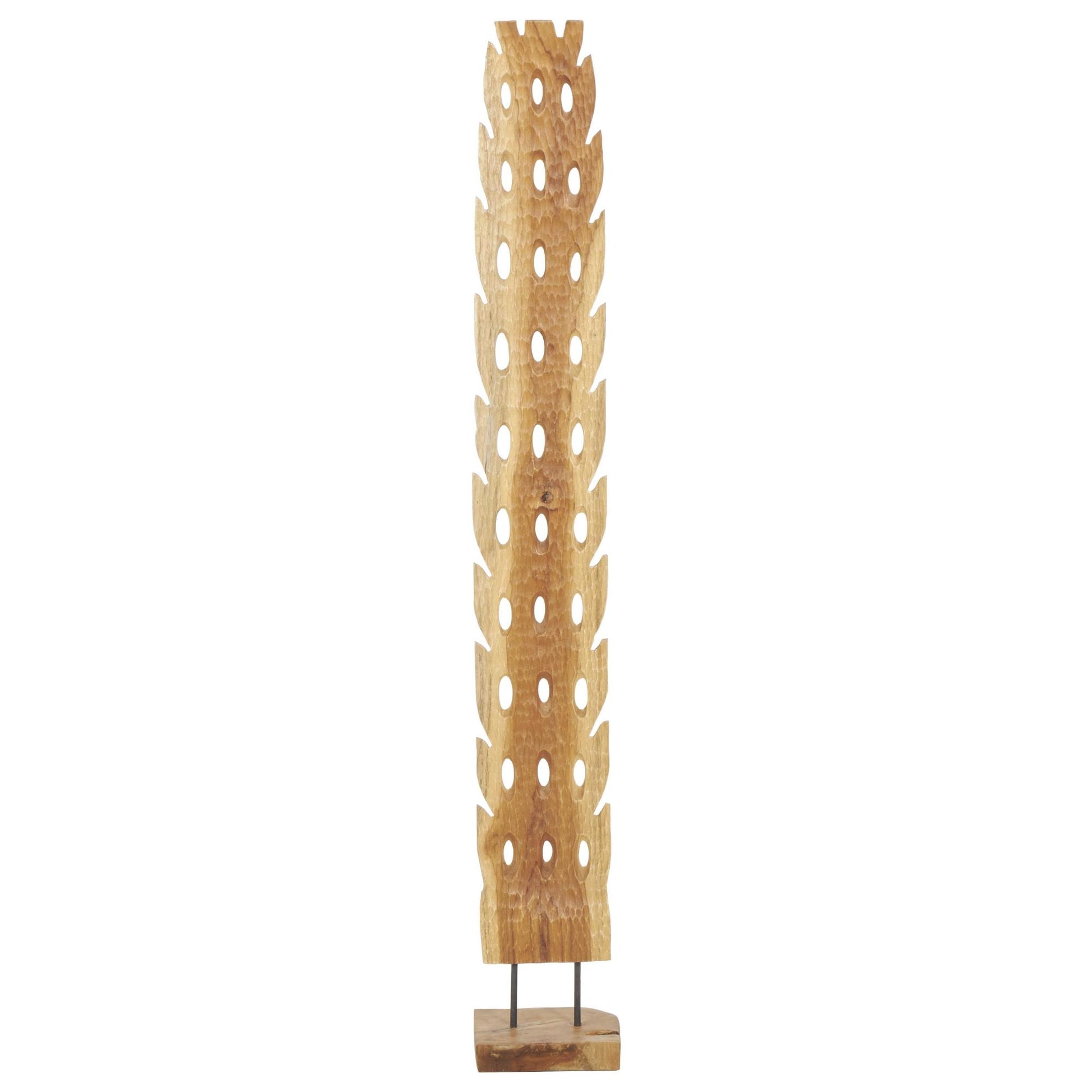Abstract Brown Teak Wood Handmade Tall Floor Cutout Post Decorative Sculpture with Live Edge Base