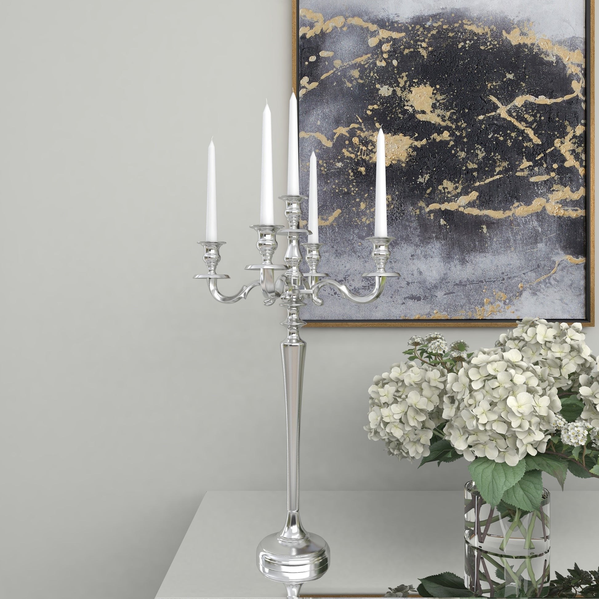 Scroll Silver Aluminum Metal Tall Decorative Candelabra