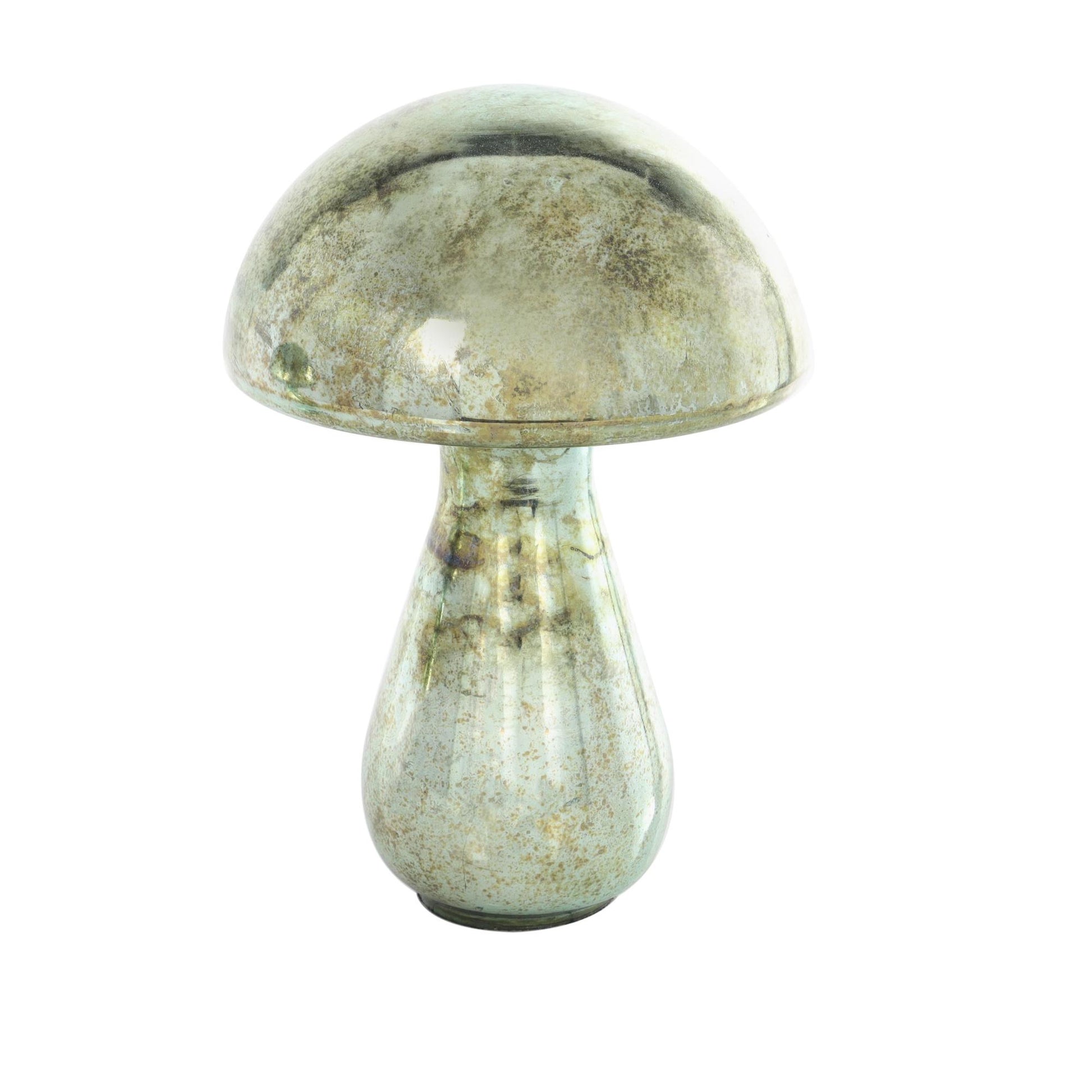 Set of 2 Mushroom Glass Handmade Glossy Weathered Decorative Sculpture