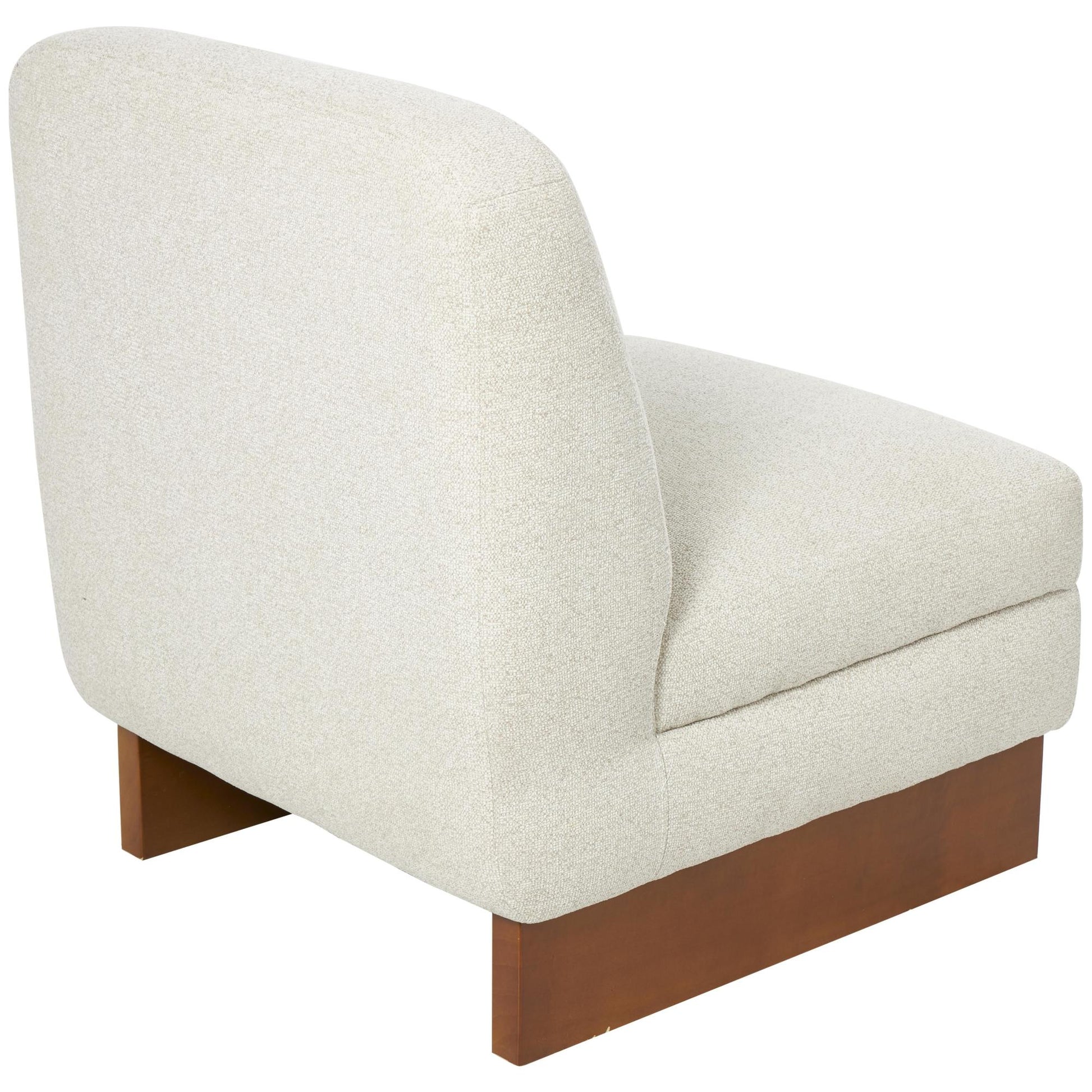 White Polyester Boucle Living Room Accent Chair with Brown Wooden Legs