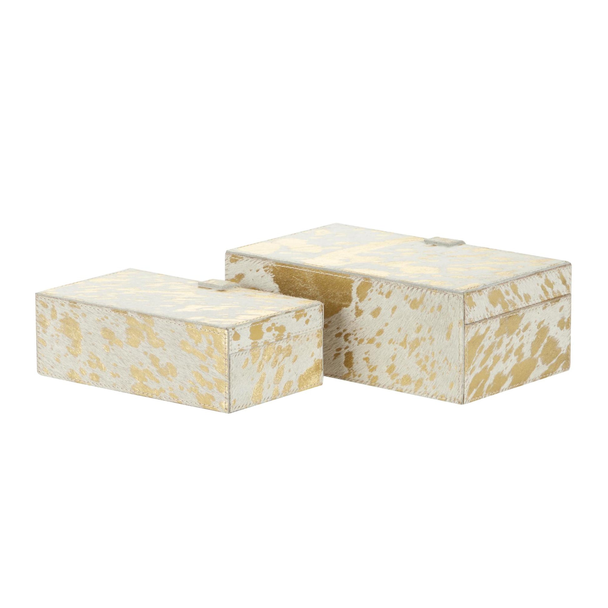 Set of 2 Leather Handmade Decorative Box with Snap Front Closure and Detailed Stitching