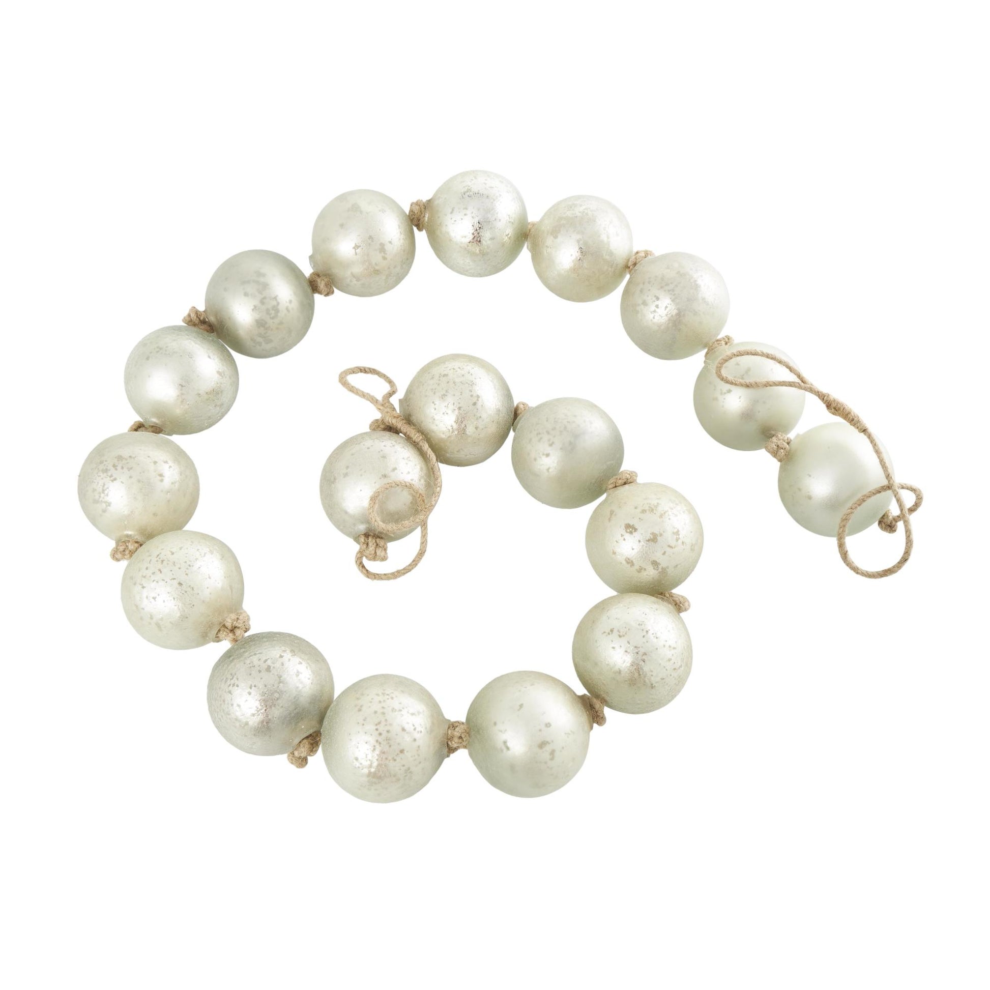 Glass Handmade Round Extra Long Frosted Orb Beaded Garland with Tassel with Knotted Jute Rope