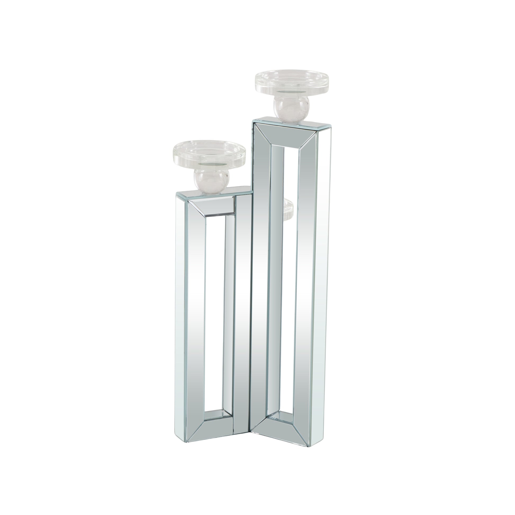 Silver Glass Pillar 3 Plate Decorative Candelabra with Mirrored Accents