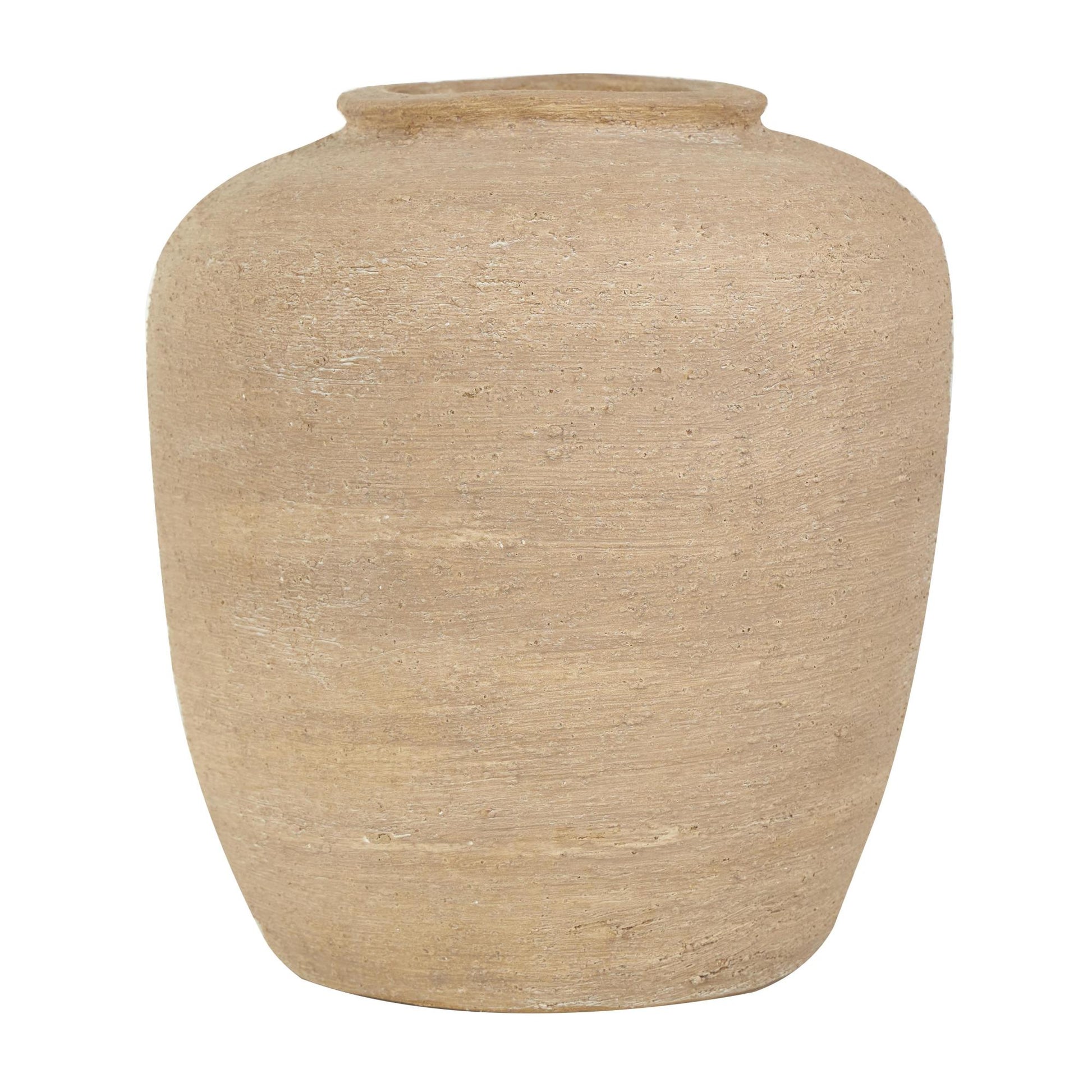 Beige Ceramic Wide Textured Decorative Vase