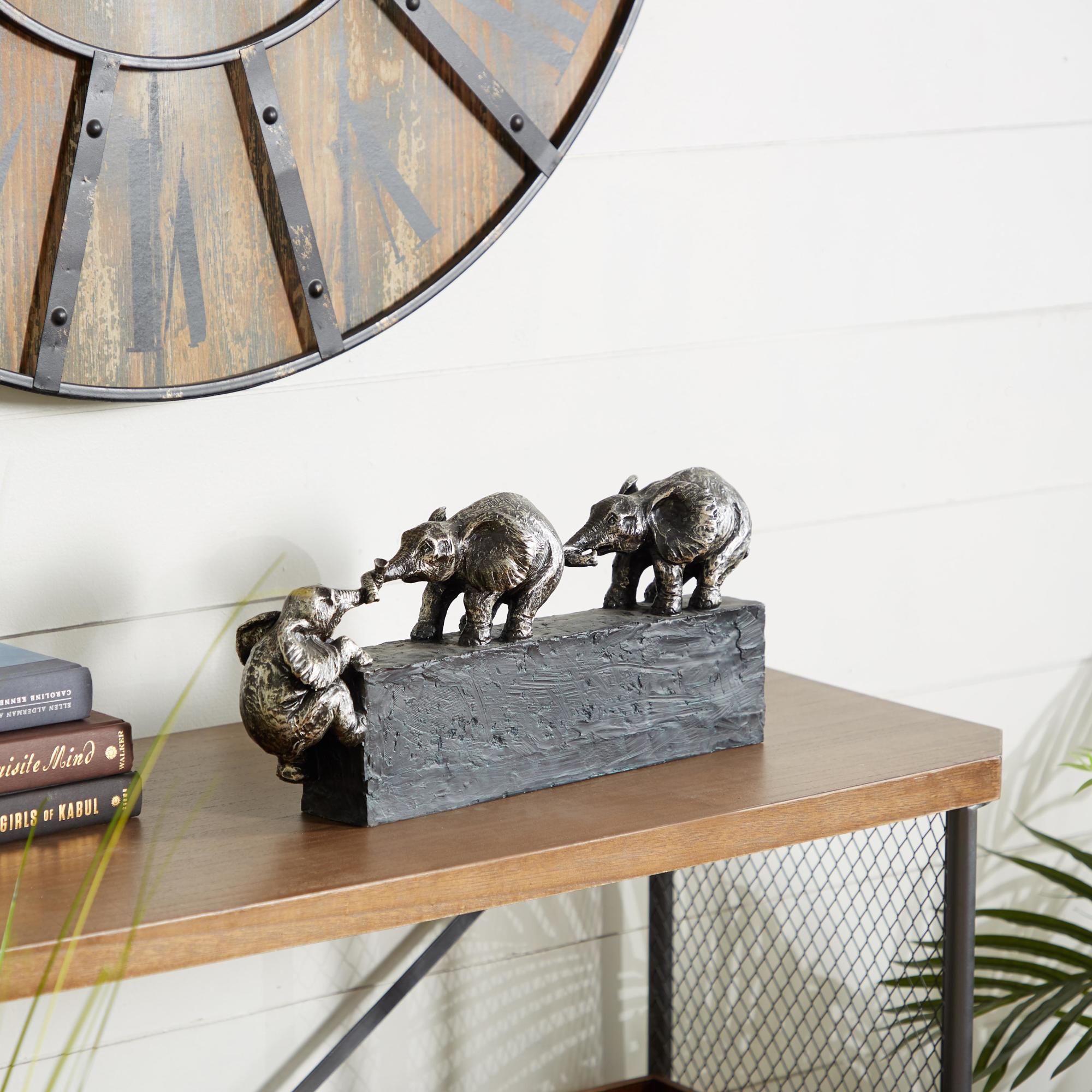 Elephant Black Polystone Decorative Sculpture