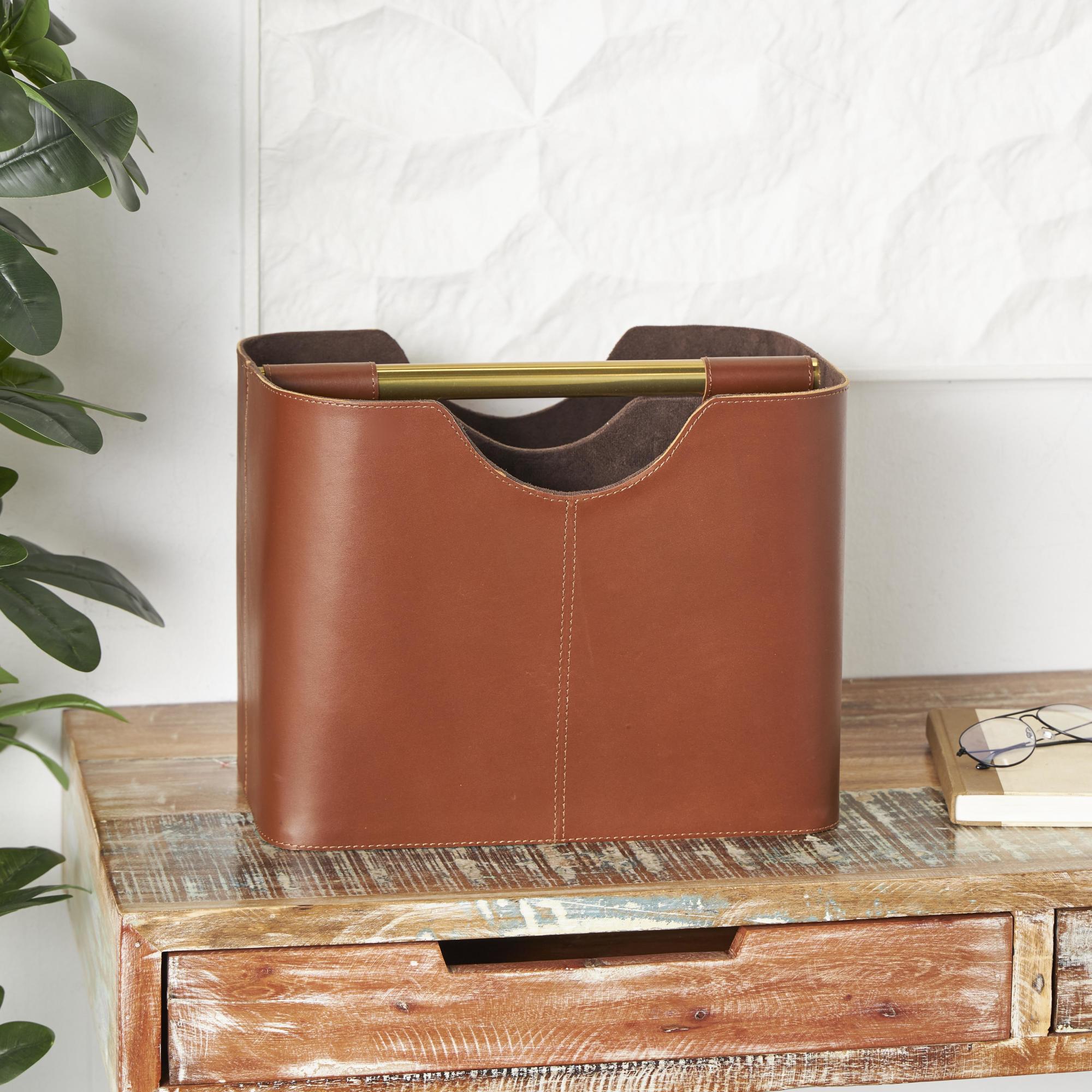 Leather Decorative Magazine Holder with Divided Inside