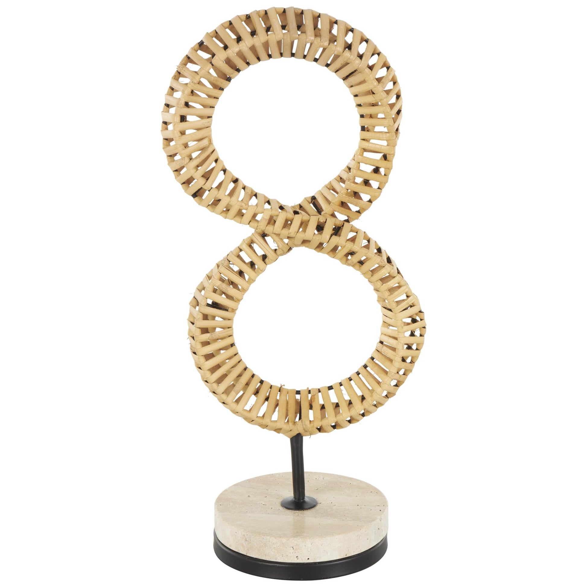 Abstract Brown Rattan Handmade Decorative Sculpture with White Marble Base