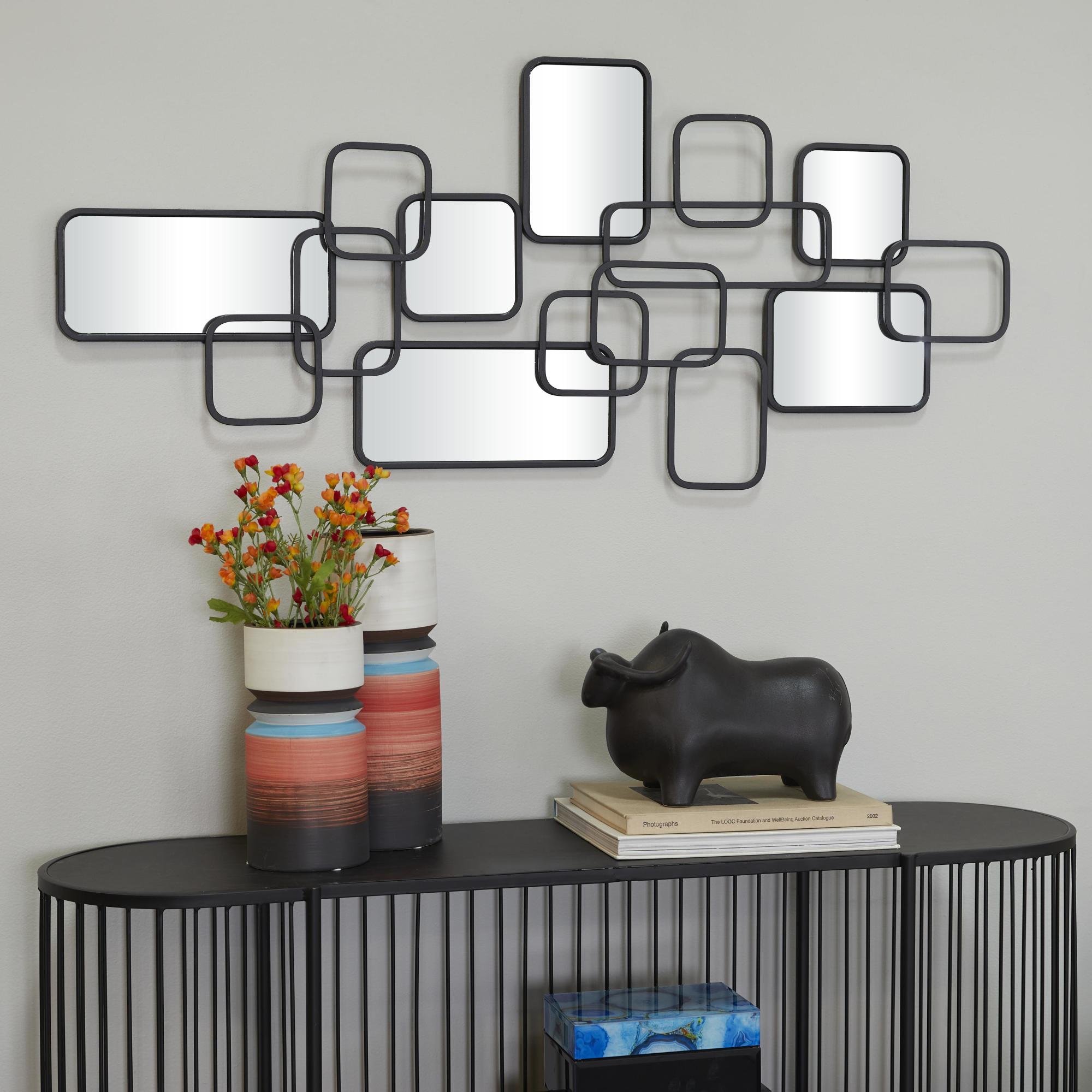 CosmoLiving by Cosmopolitan Geometric Black Metal Overlapping Rectangle Room Wall Mirror with Wire Rod Outlines