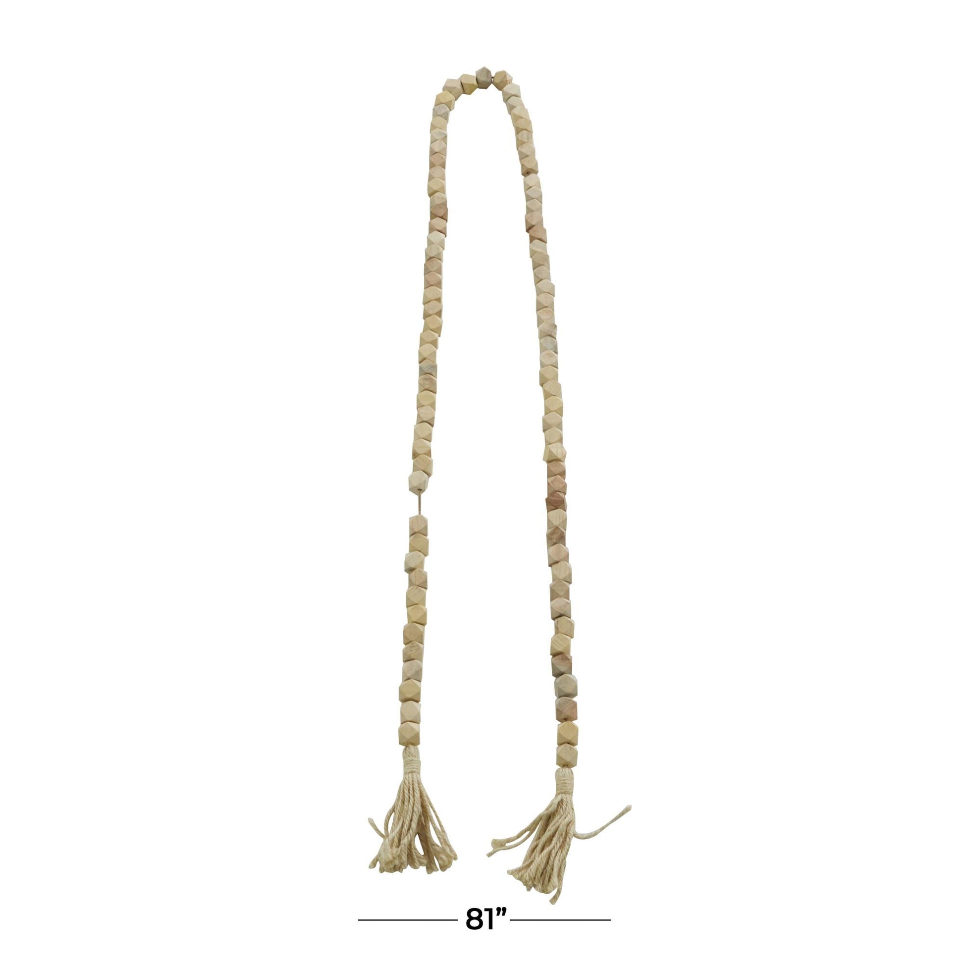 Mango Wood Handmade Hexagon Carved Geometric Long Beaded Garland with Tassel