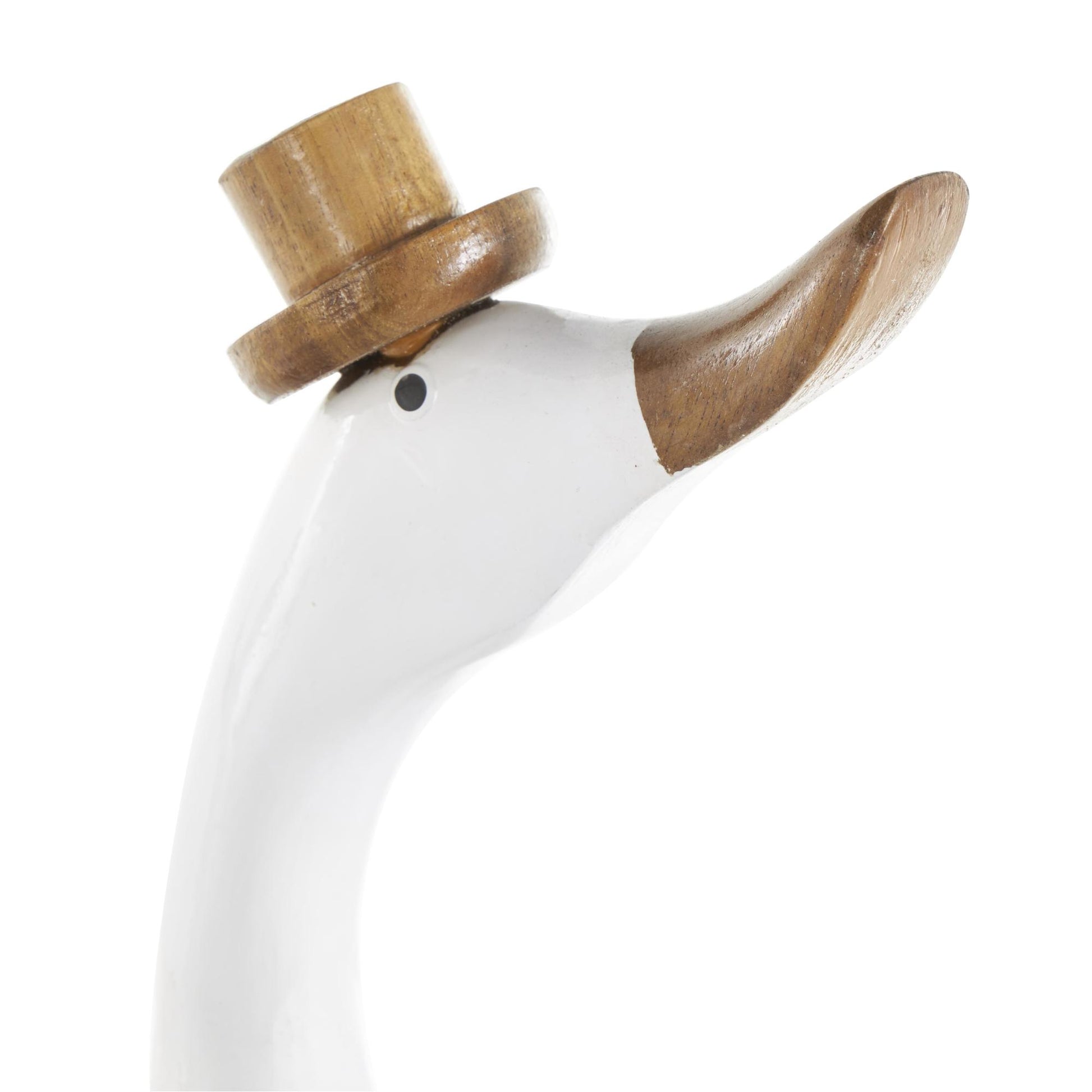 Set of 3 Duck White Bamboo Wood Decorative Sculpture with Brown Top Hats and Shoes