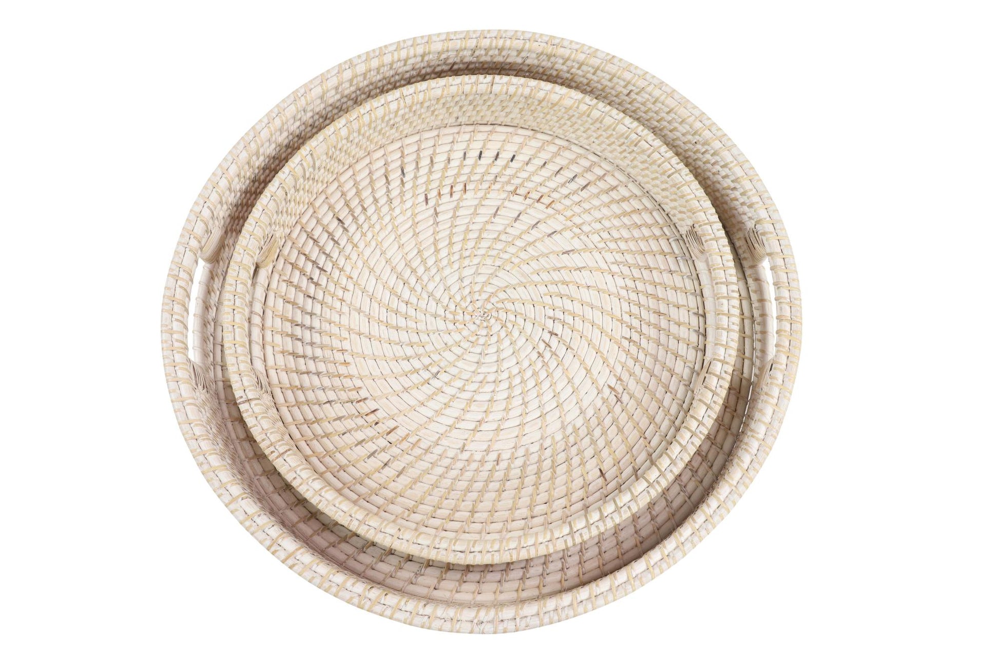 Set of 2 Cream Rattan Living Room Decor Tray with Slot Handles