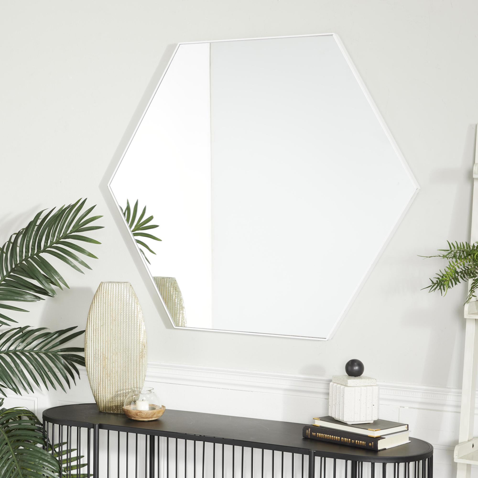 Wooden Hexagon Room Wall Mirror with Thin Frame