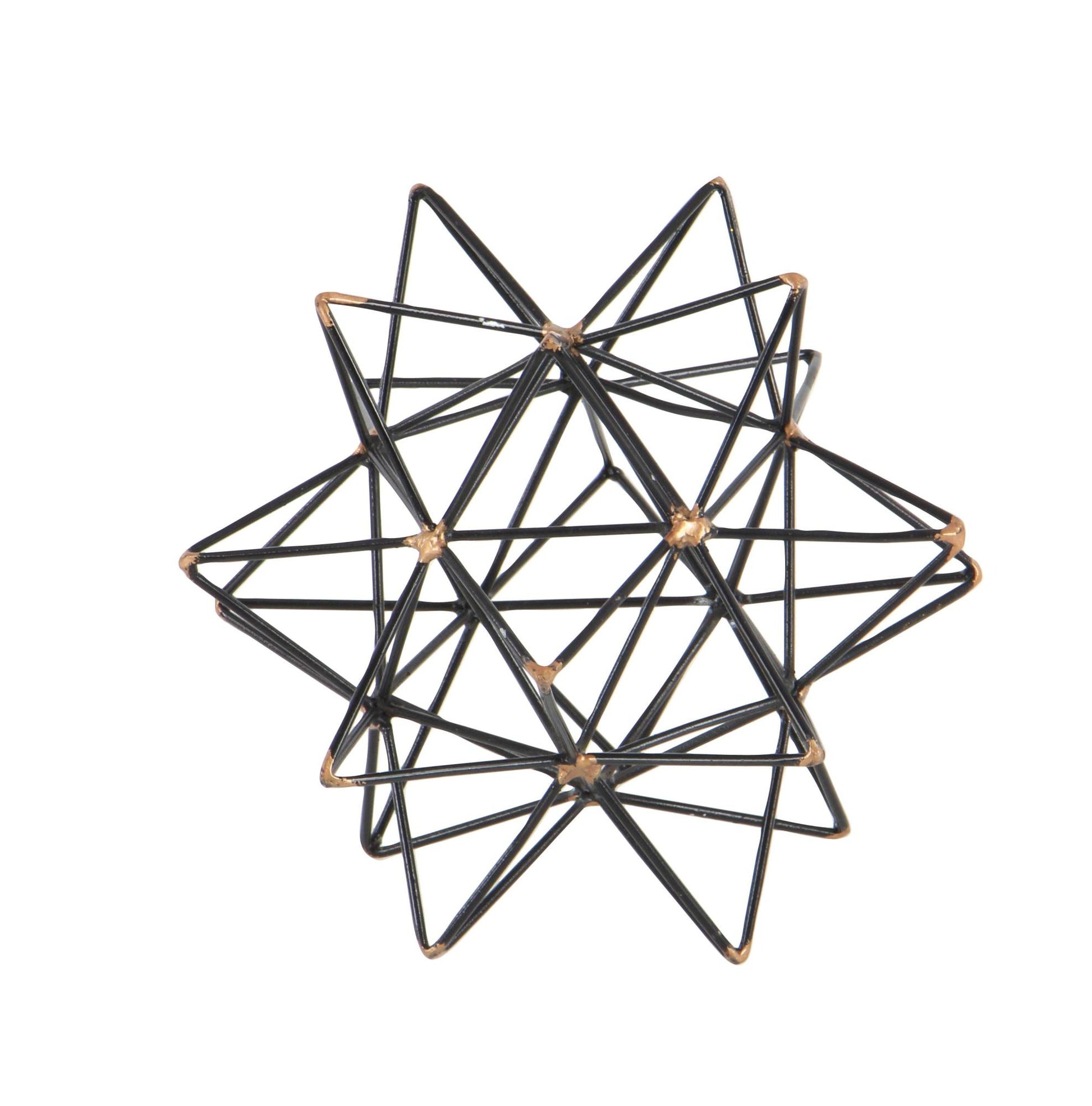 Geometric Black Metal Wire Star Decorative Sculpture with Gold Accents