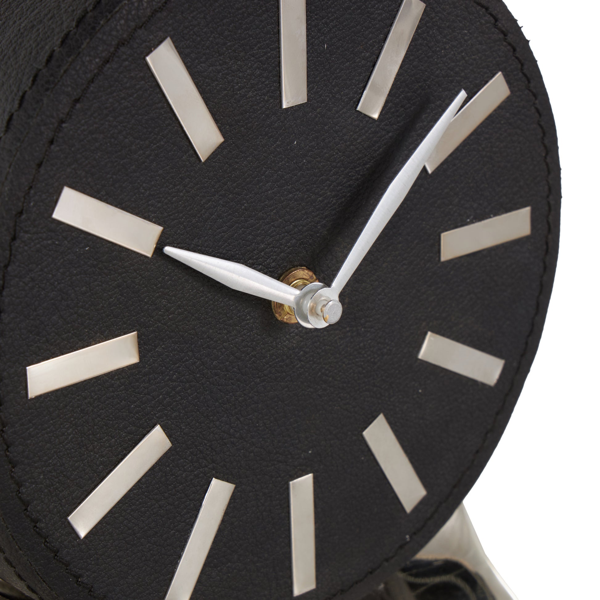 Faux Leather Round Decorative Clock with Silver Rectangular Base