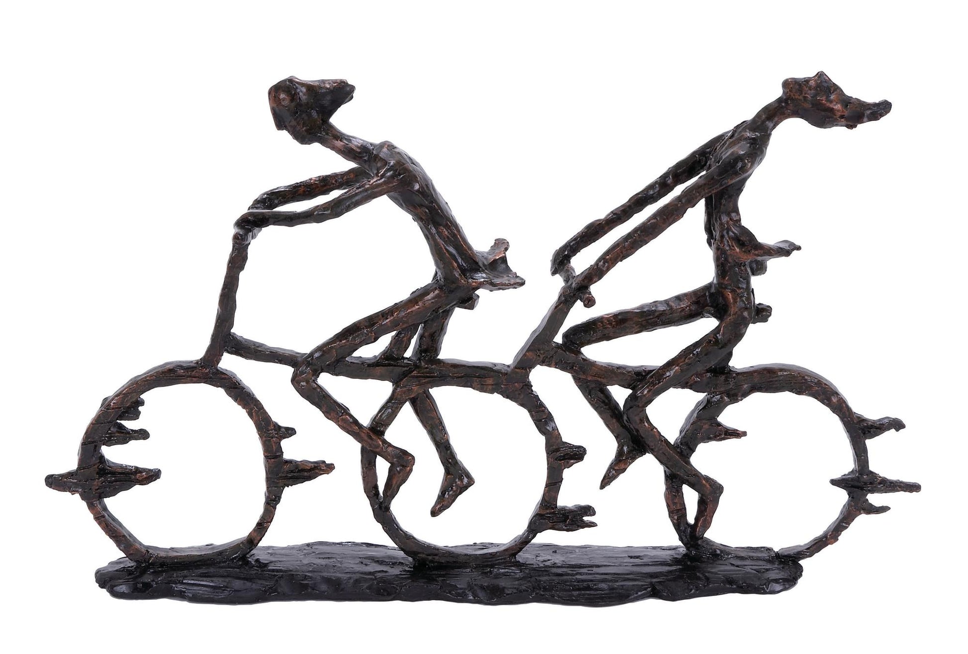 People Bronze Polystone Bicycling Decorative Sculpture with Copper Texturing