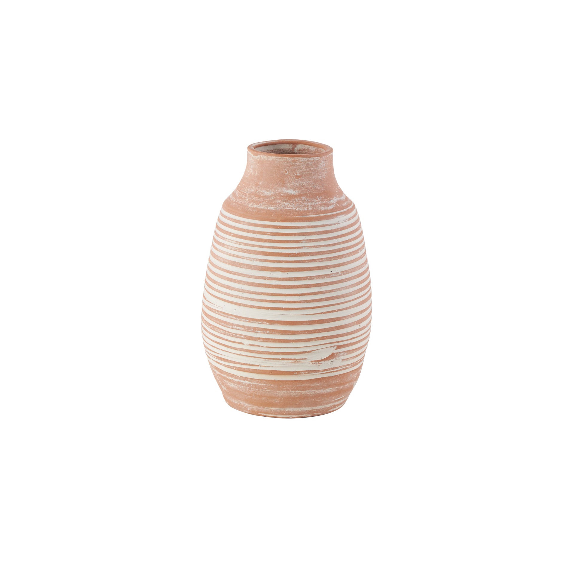 Pink Ceramic Whitewashed Ribbed Decorative Vase