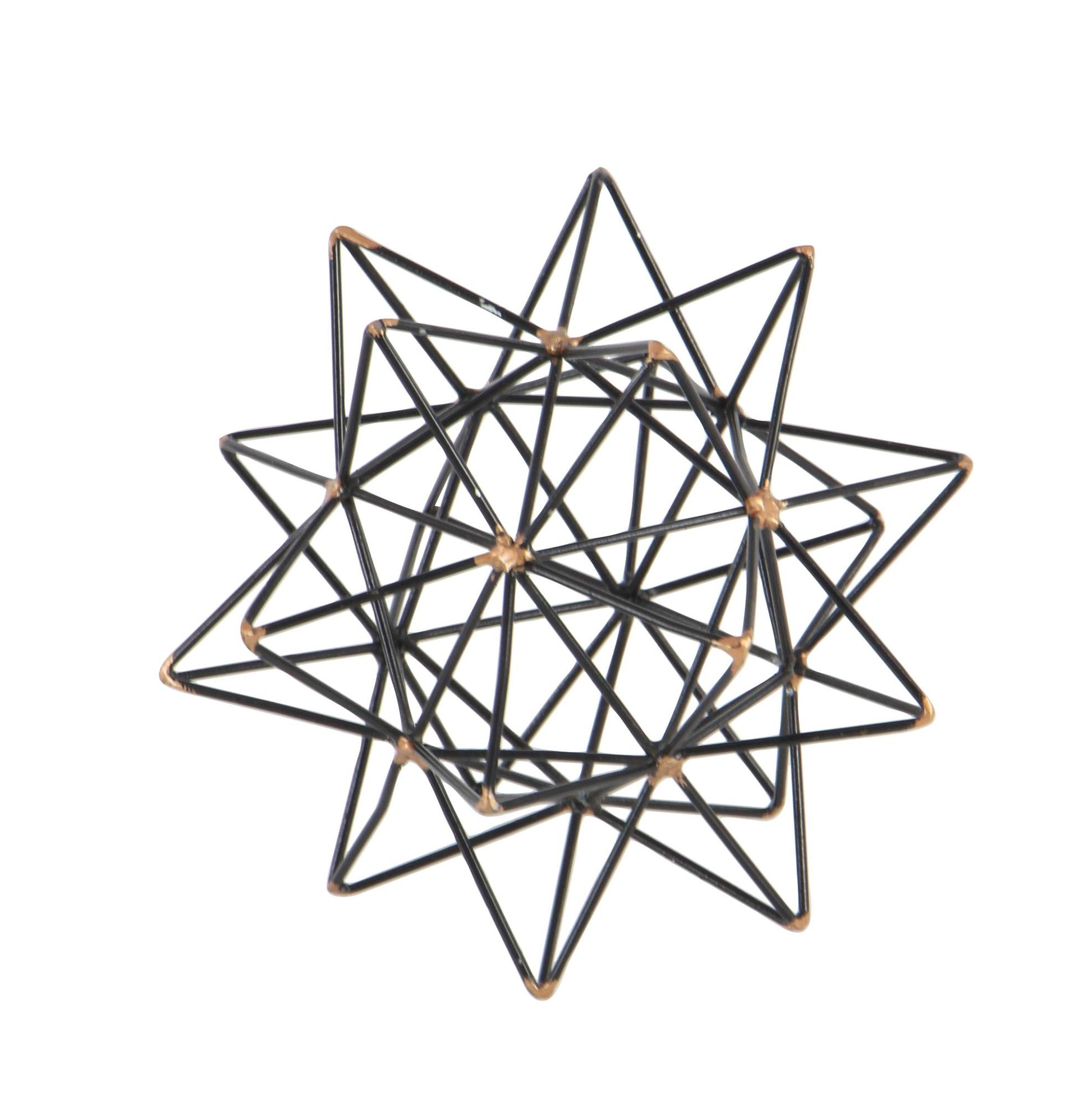 Geometric Black Metal Wire Star Decorative Sculpture with Gold Accents
