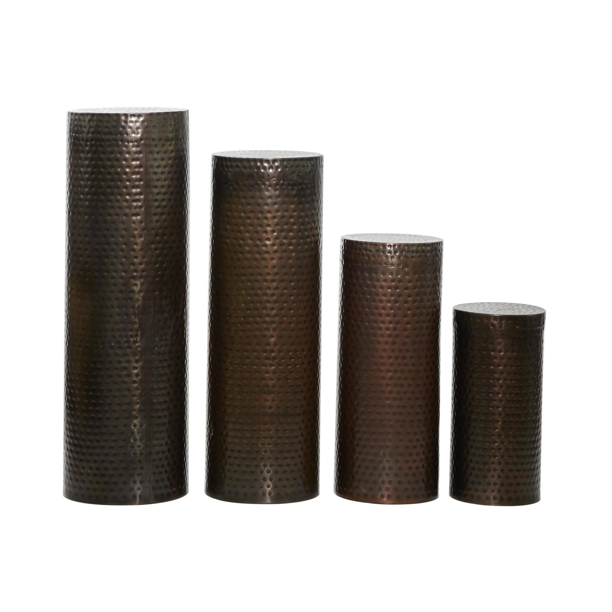 Set of 4 Abstract Metal Tall Slim Side End Pedestal Table with Grooved Shell Design Set of 4 36", 32", 24", 18"H