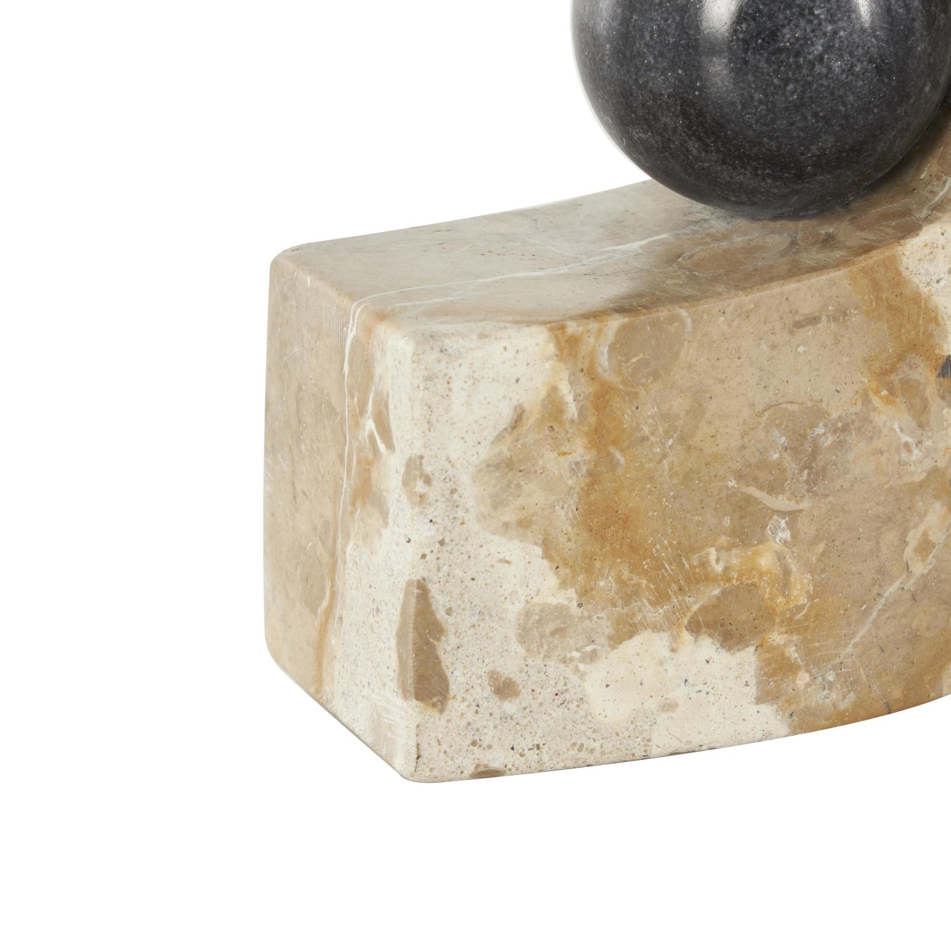 Set of 2 Brown Marble Arched Curved Decorative Bookends with Black Orbs