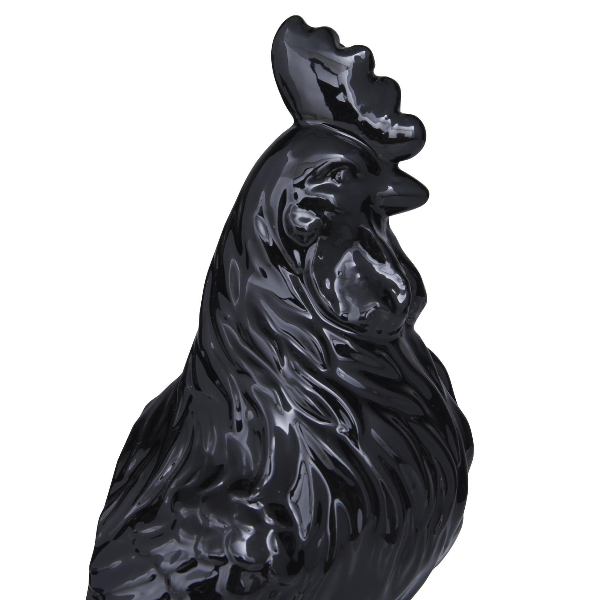 Set of 2 Rooster Black Ceramic Decorative Bookends with Enamel Exterior