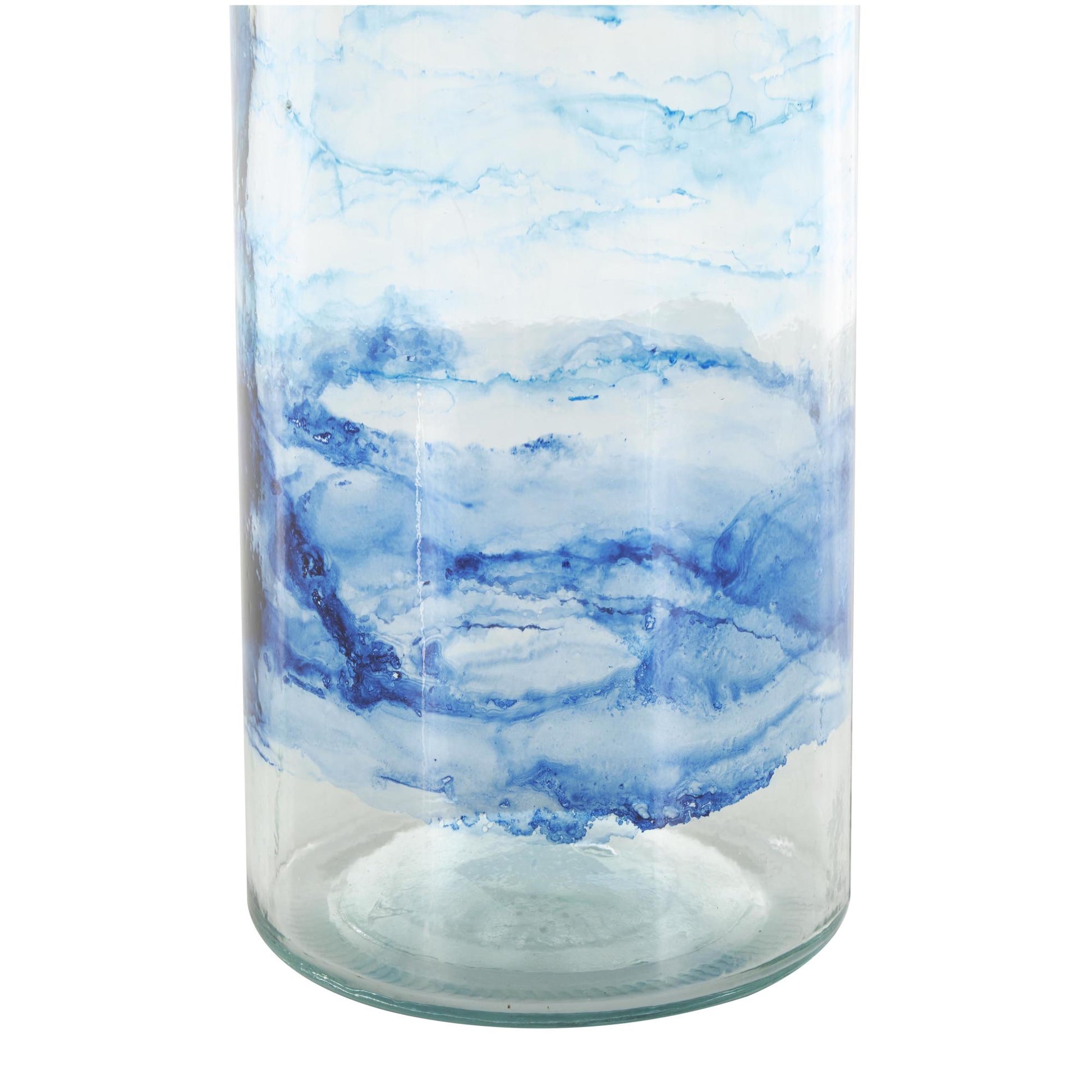 Recycled Glass Abstract Decorative Vase with Swirled Colored Glass Bands 6" x 6" x 22"