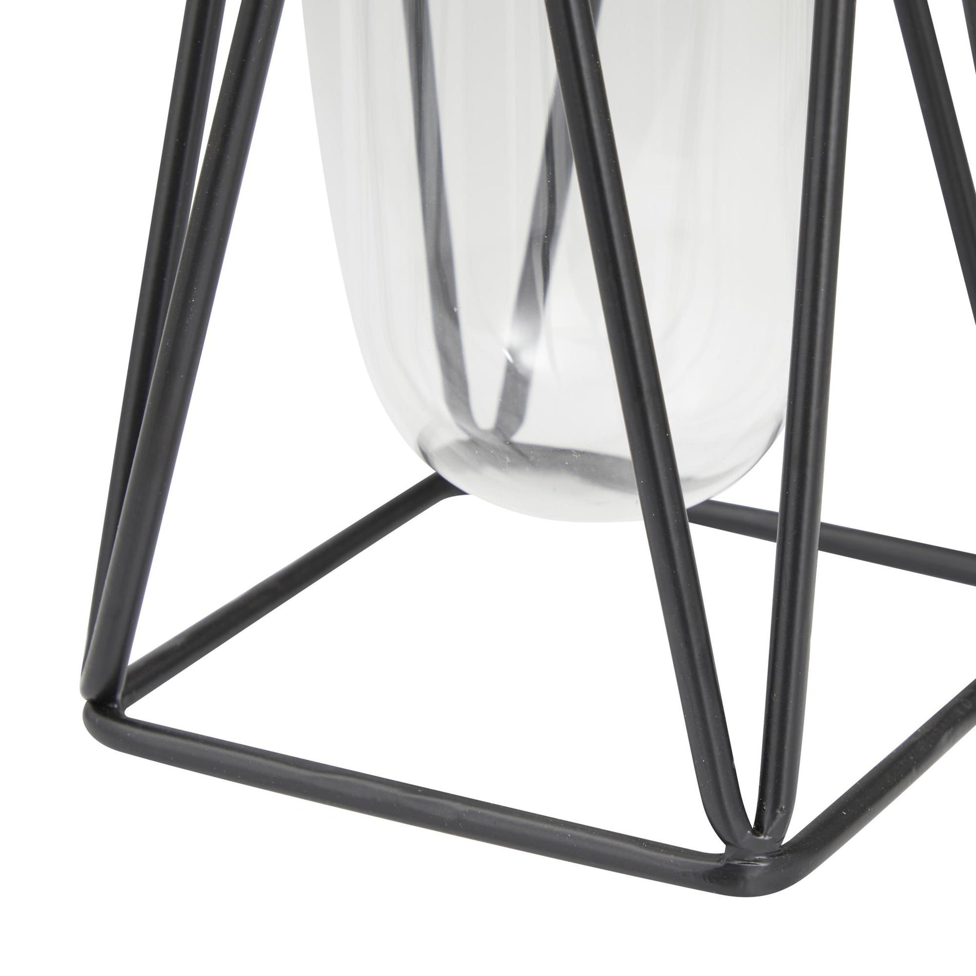 Set of 2 Geometric Glass Tube Decorative Vase with Metal Stand