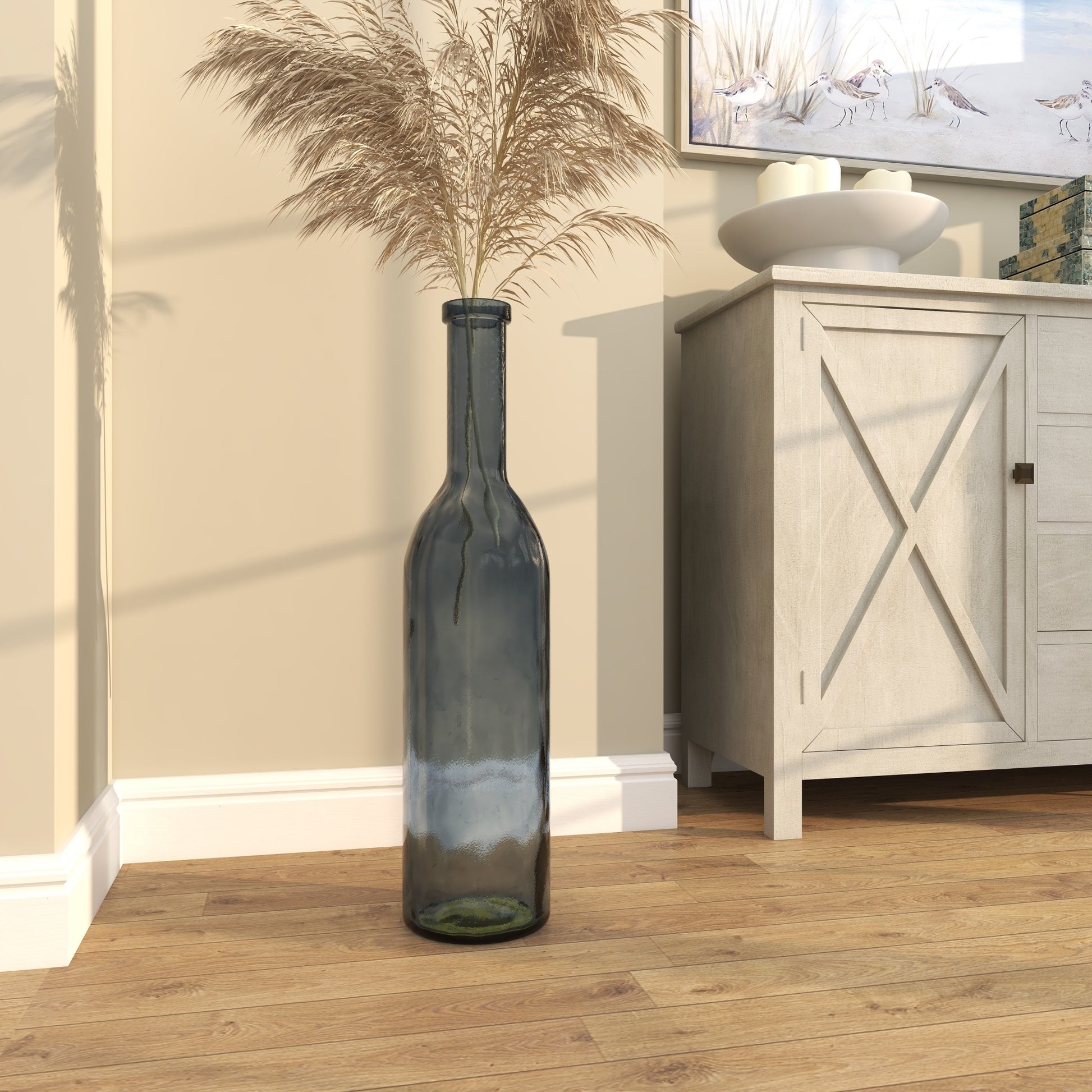 Recycled Glass Handmade Tall Spanish Bottleneck Decorative Vase 7" x 7" x 30"