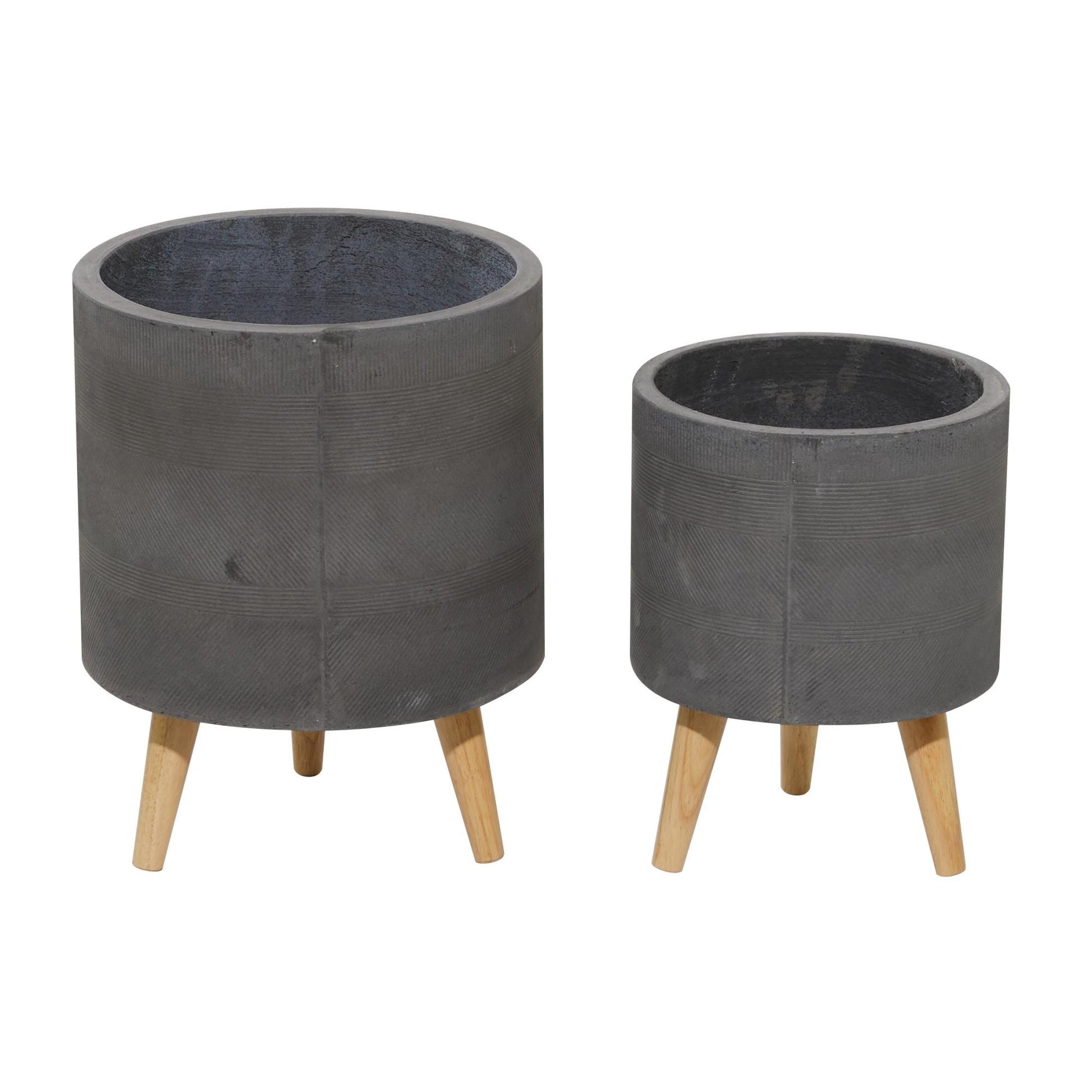 Set of 2 Magnesium Oxide Indoor Outdoor Planter with Wood Tripod Legs