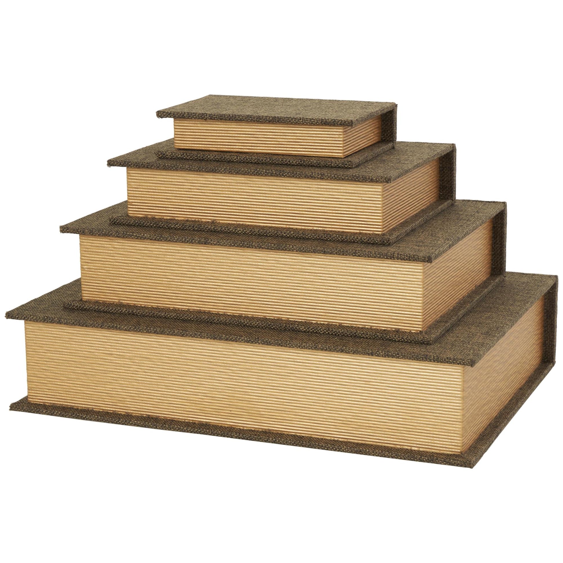 Set of 4 Dark Brown Fabric Faux Book Storage Decorative Box