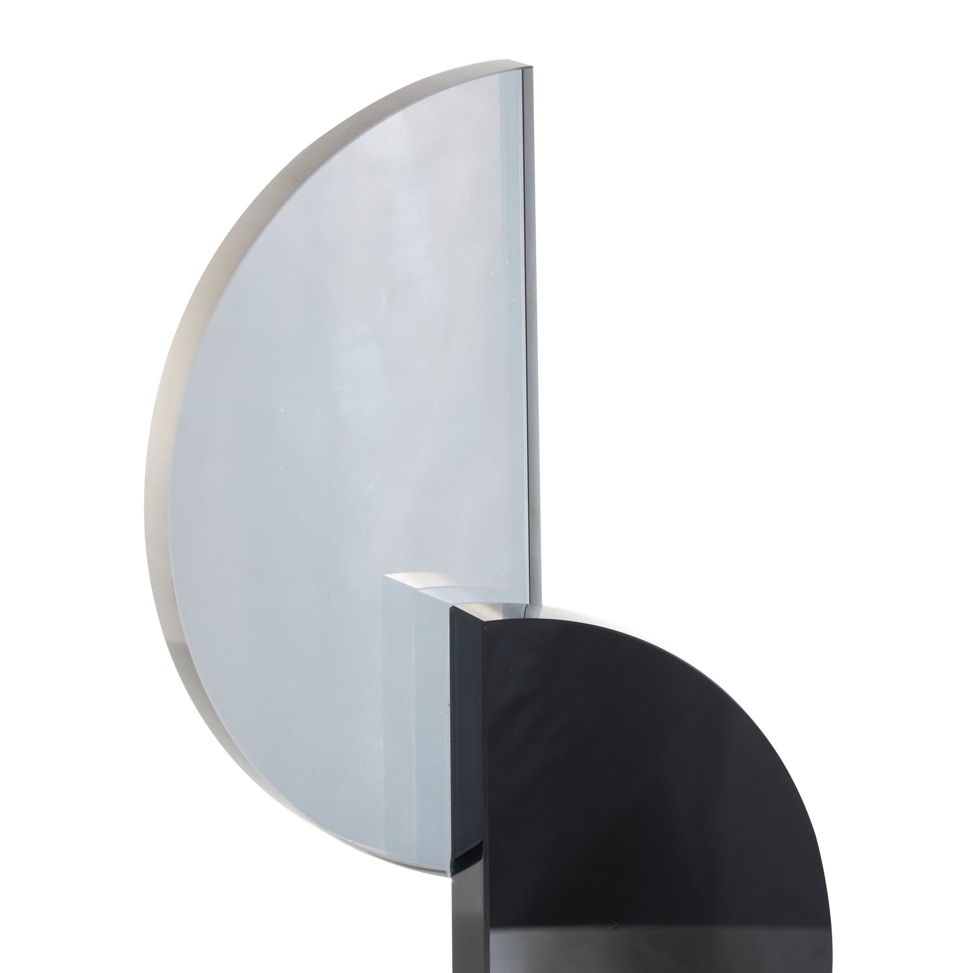 Abstract Black Glass Decorative Sculpture with Silver Orb and Base