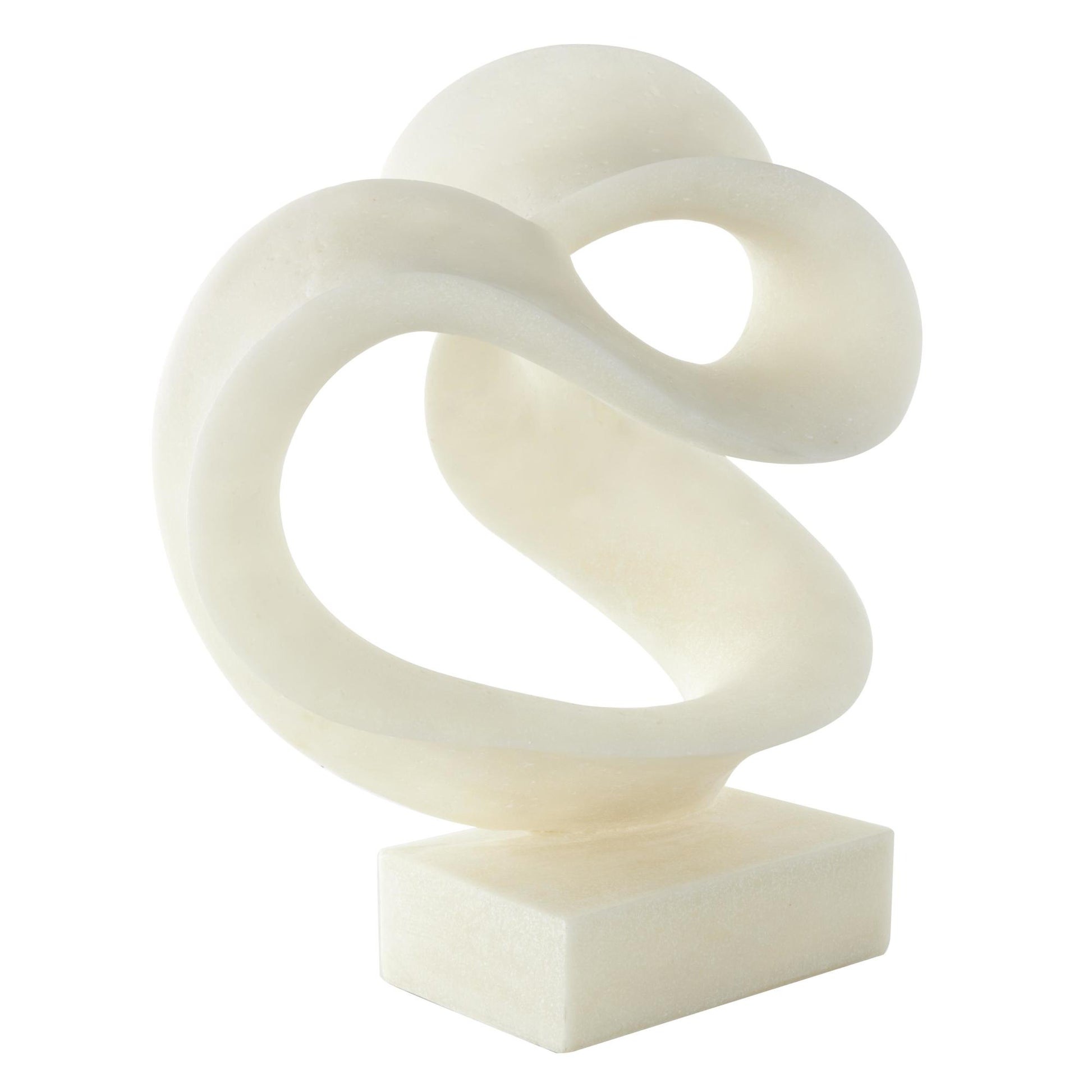 Abstract White Polystone Twisted Wave Decorative Sculpture with Elevated Base