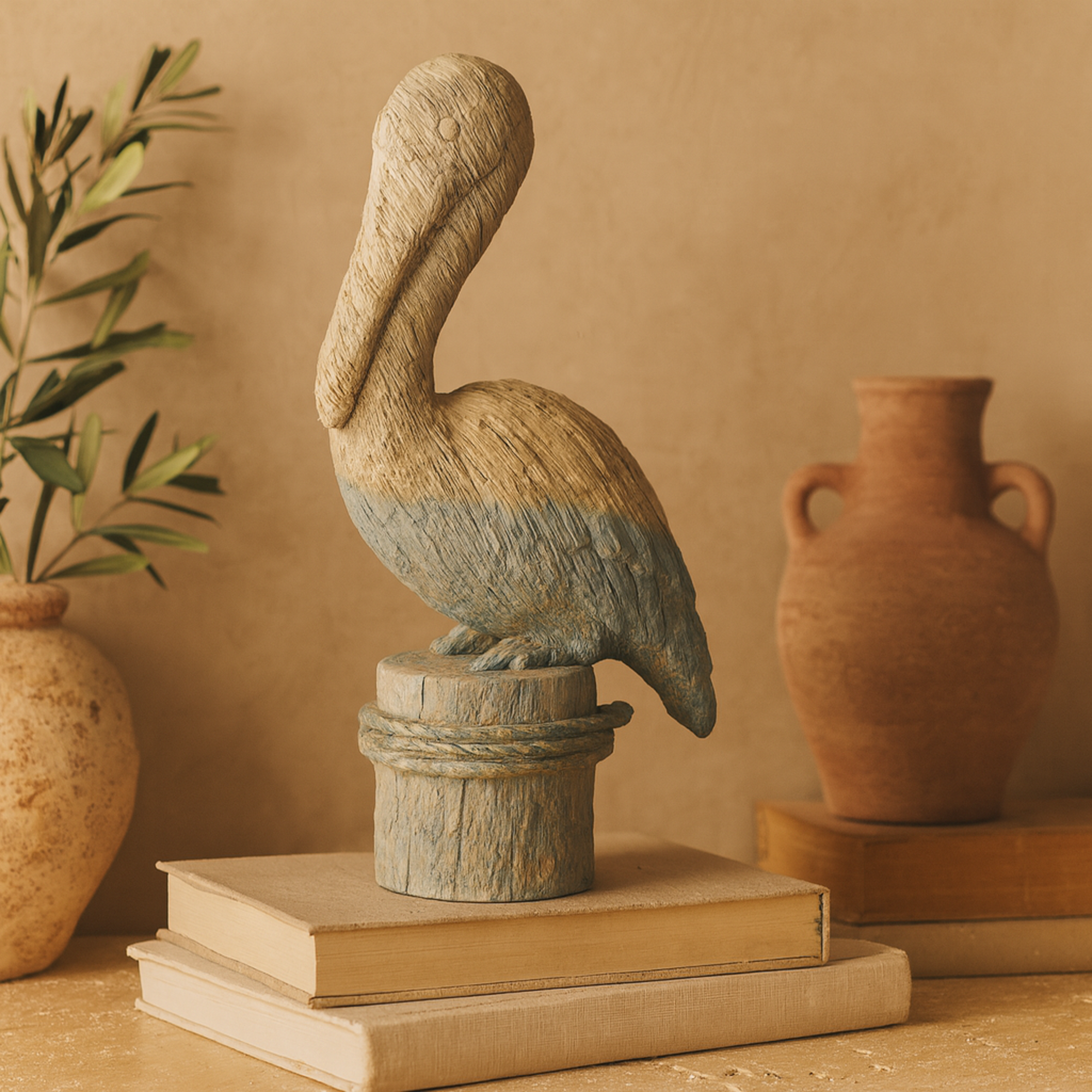 Bird Blue Polystone Textured Ombre Decorative Sculpture with Rope Details