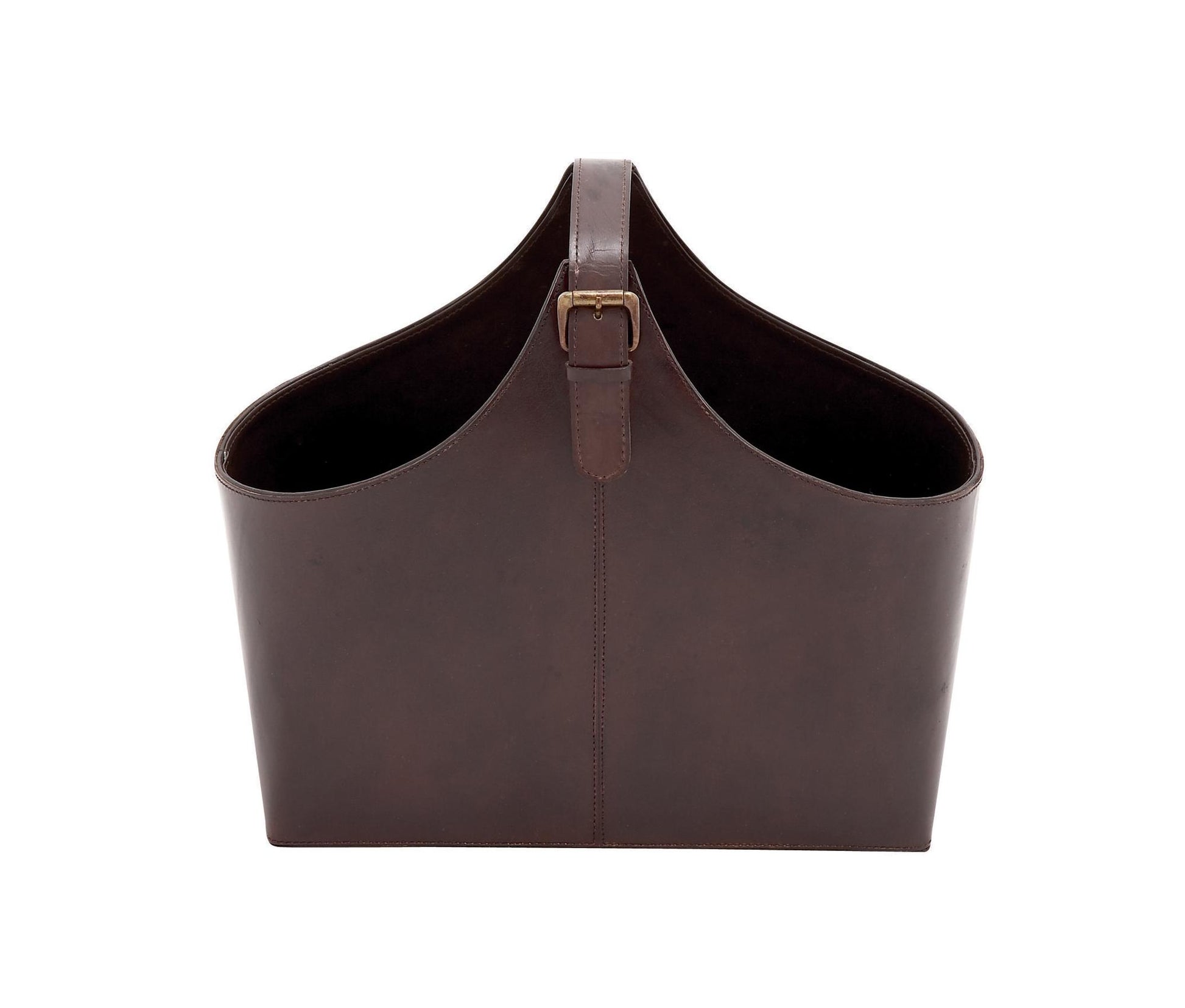Leather Handmade Box Style Decorative Magazine Holder with Detail Stitching and Curved Buckle Handle