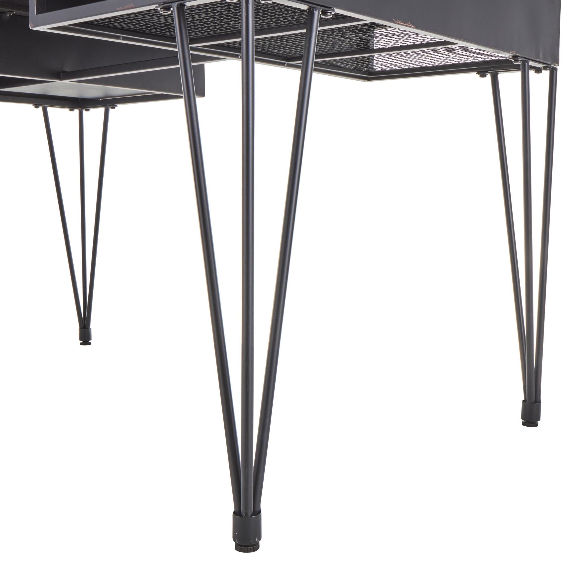 Black Metal Double Sided Living Room Desk with Brown Wooden Tabletop and Drawers