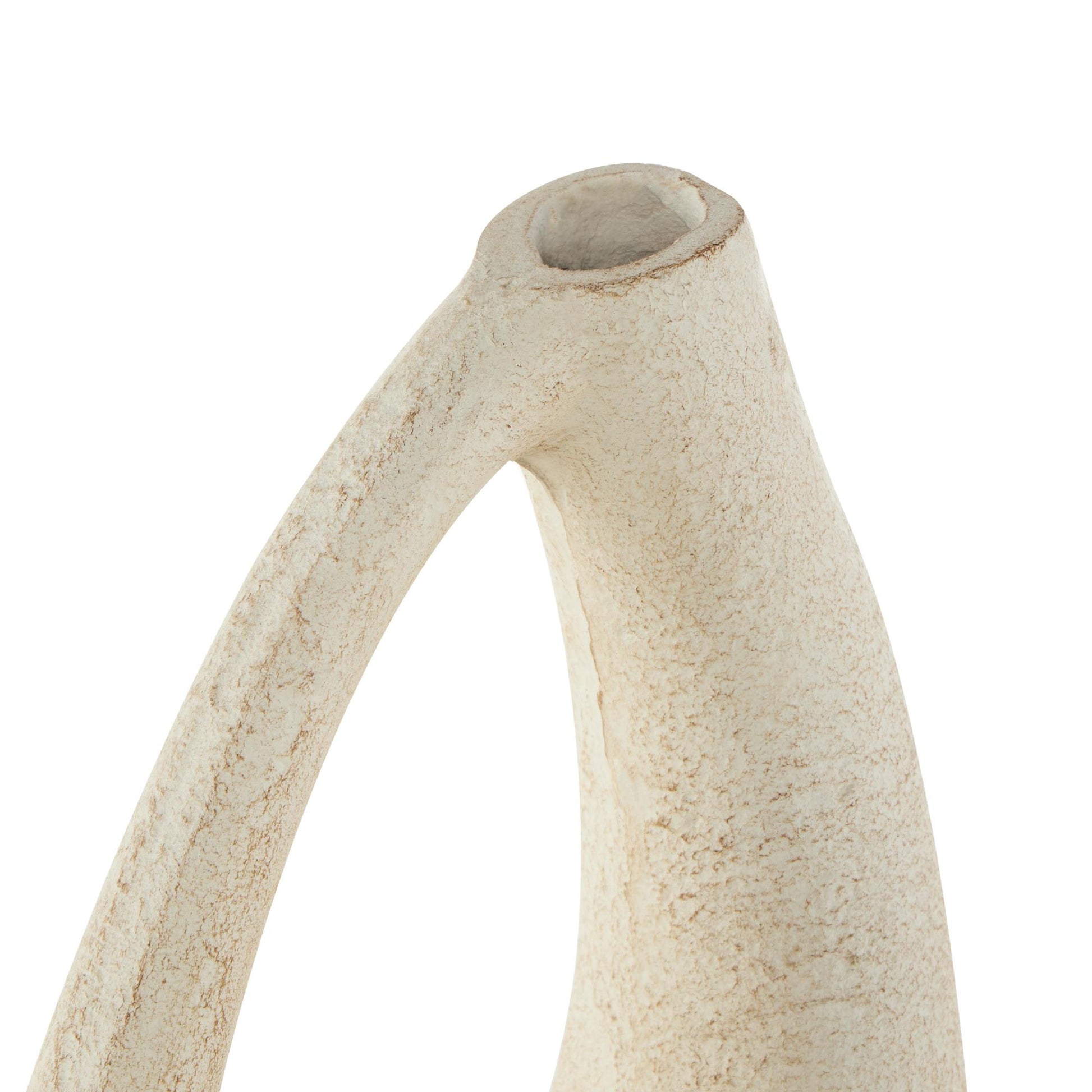 Abstract Cream Paper Mache Curved Cutout Decorative Vase with Brown Distressed Texturing